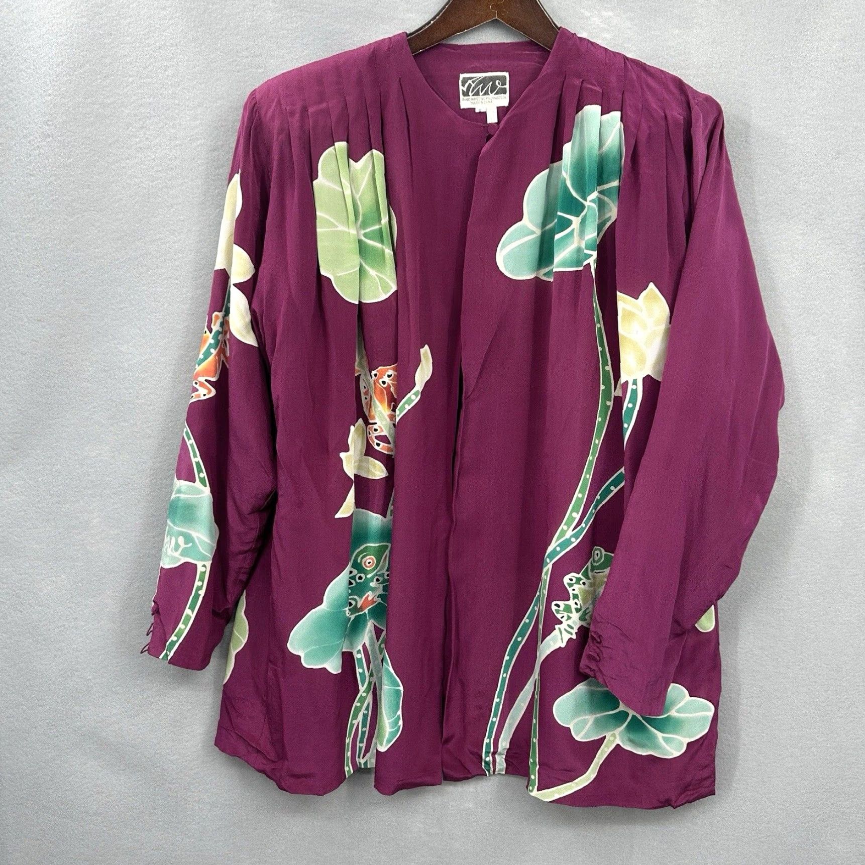 MILLY VINTAGE Art Waves Blouse 2XL Purple Bohemian Silk Wearable Art 90s Theme Womens Size XXL / US 16-18 / IT 52-54 - 2 Thumbnail