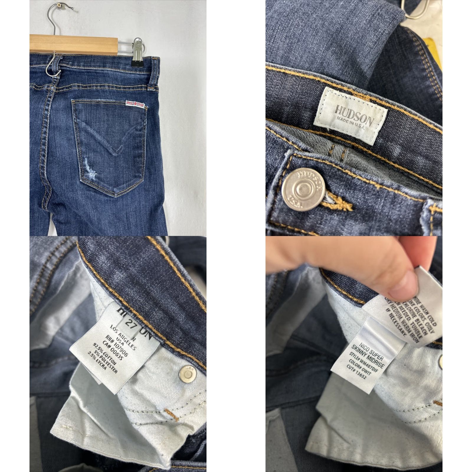 Hudson HUDSON Nico Super Skinny Jeans Womens 27 Mid-Rise Dark Wash Distressed 28x29 Size 27" / US 4 / IT 40 - 9 Thumbnail