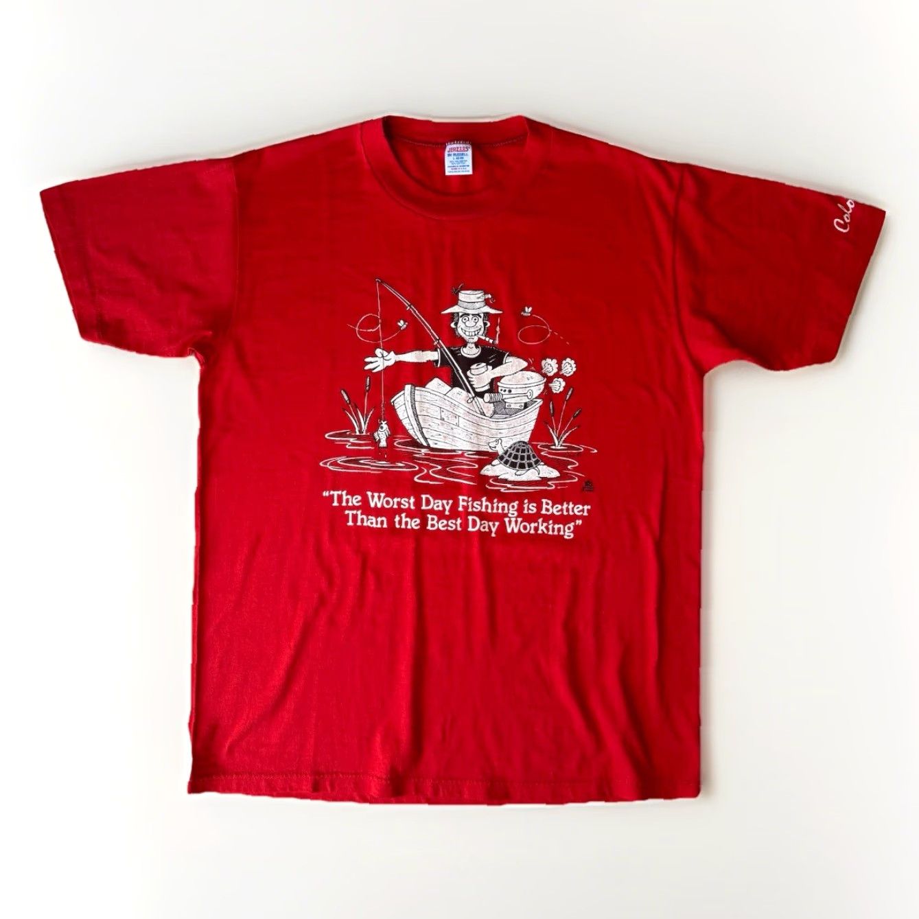 Fruit Of The Loom Vintage Fishing Shirt Large Red 90s USA Fruit of the Loom T-Shirt Men Cotton Knit Short Sleeve Logo Graphic Print US Made Size US L / EU 52-54 / 3 - 2 Thumbnail