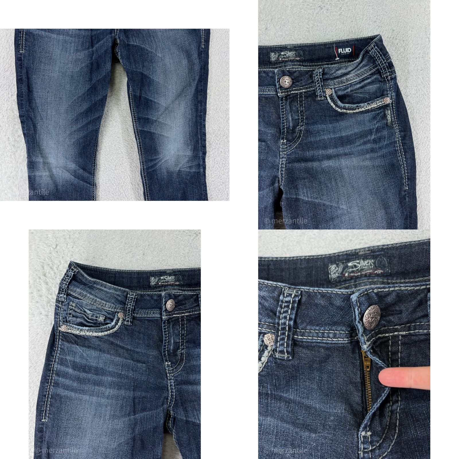 Silver Jeans Co. VINTAGE Silver Jeans Pants Womens 29 Denim Capri Blue Cotton Embroidered Logo 5-Pocket Inseam 24 Machine Washable Regular Stretch Size 29" - 8 Thumbnail