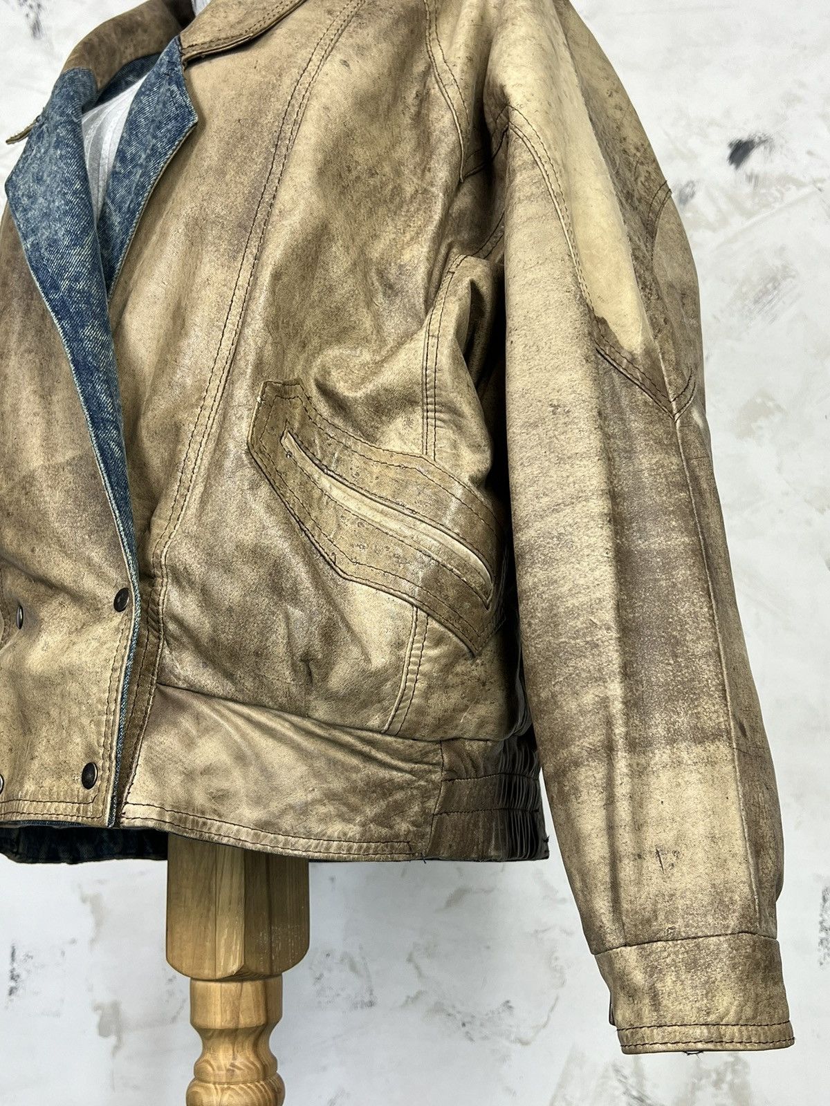 Vintage Vintage Reversible Leather Denim Bomber Jacket Size L - XL Size L / US 10 / IT 46 - 6 Thumbnail