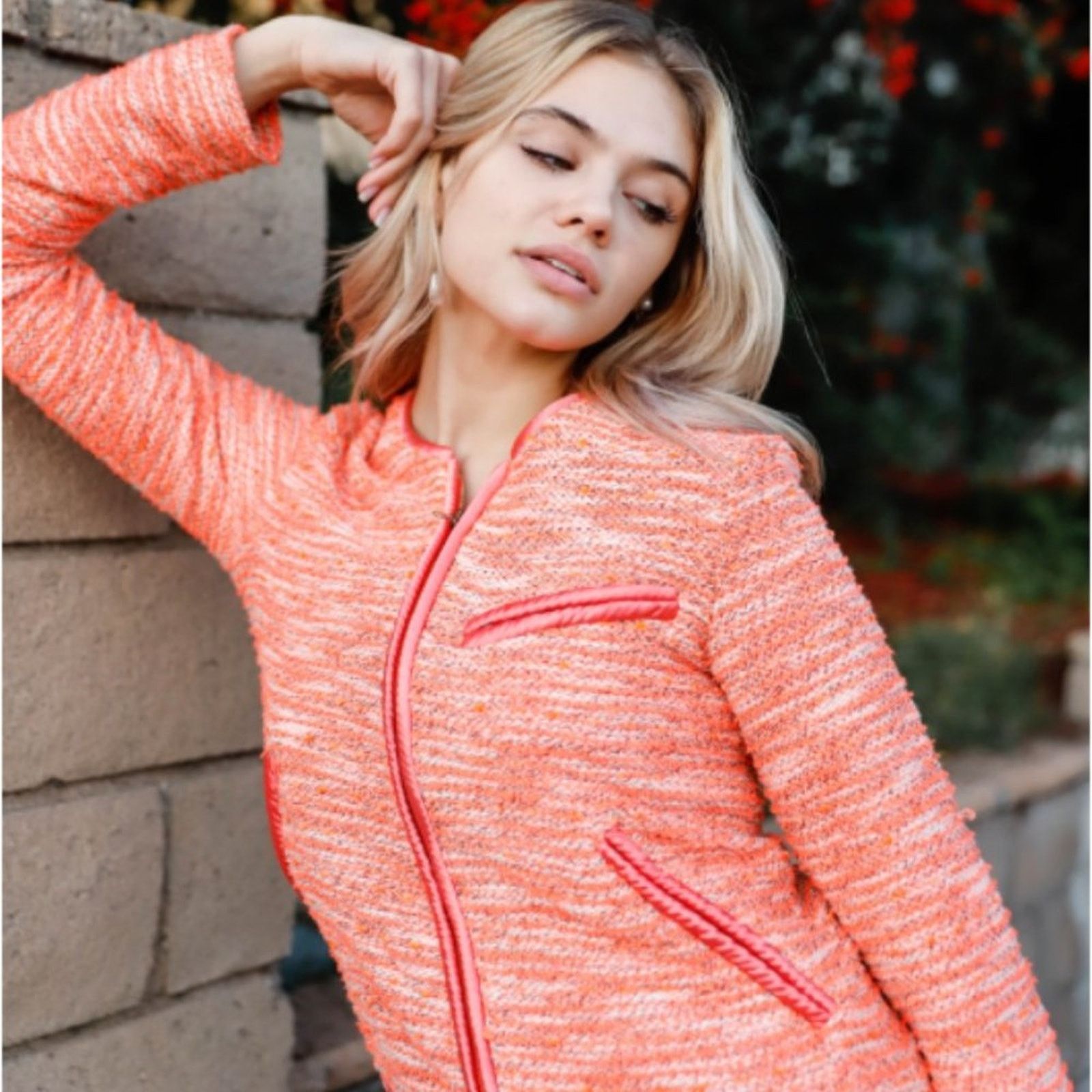 Other Orange Vintage Tweed Front Zip-Up Detail Jacket With Pockets Size XS / US 0-2 / IT 36-38 - 4 Thumbnail