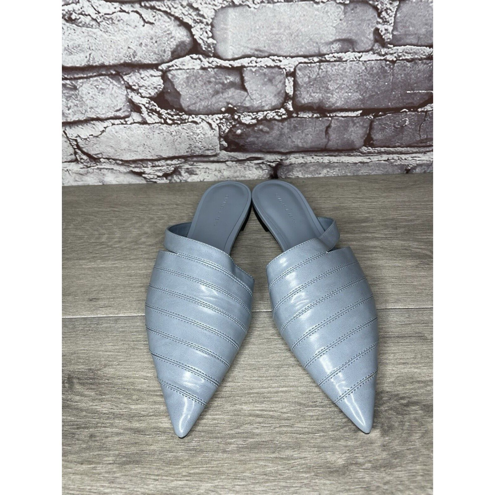 Other Charles Keith Blue Leather Pointed Toe Flats Mules Shoes Wom Size US 7.5 / IT 37.5 - 17 Thumbnail