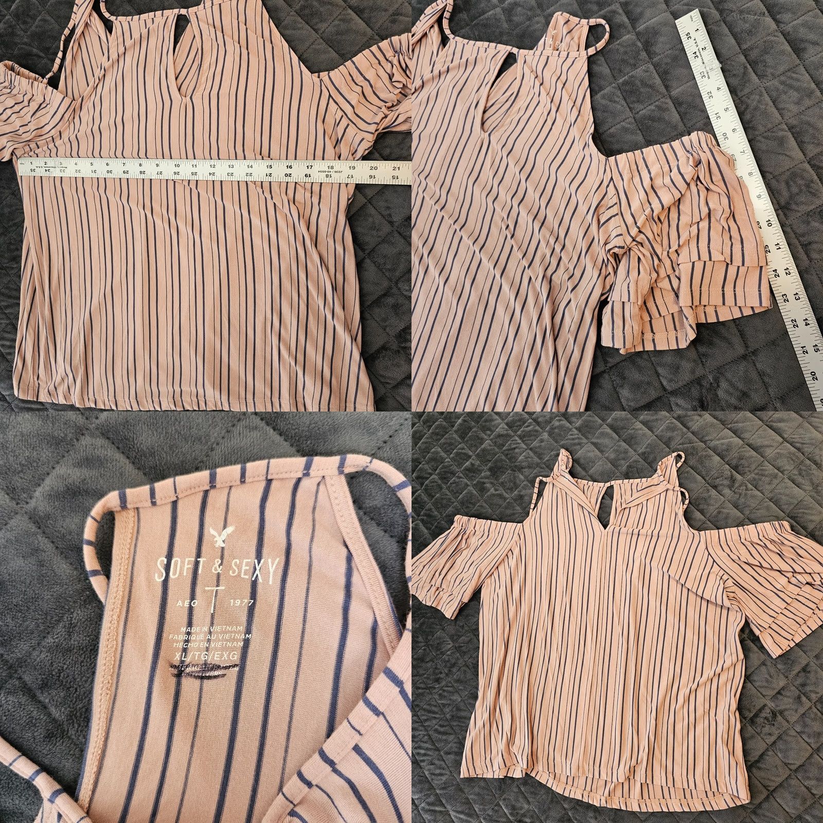 American Eagle Outfitters VINTAGE? No — American Eagle Outfitters Shirt Womens XL Pink Striped Cold Shoulder Top Size XL / US 12-14 / IT 48-50 - 8 Thumbnail