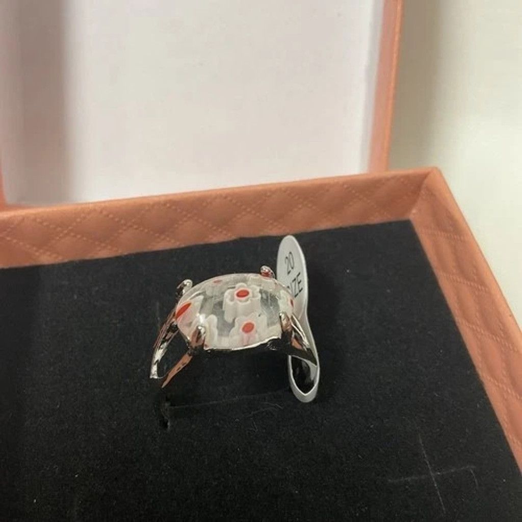 The Unbranded Brand NWT Summer Floral Glass Ring SilverTone Clear Glass Women 20 Size ONE SIZE - 2 Thumbnail