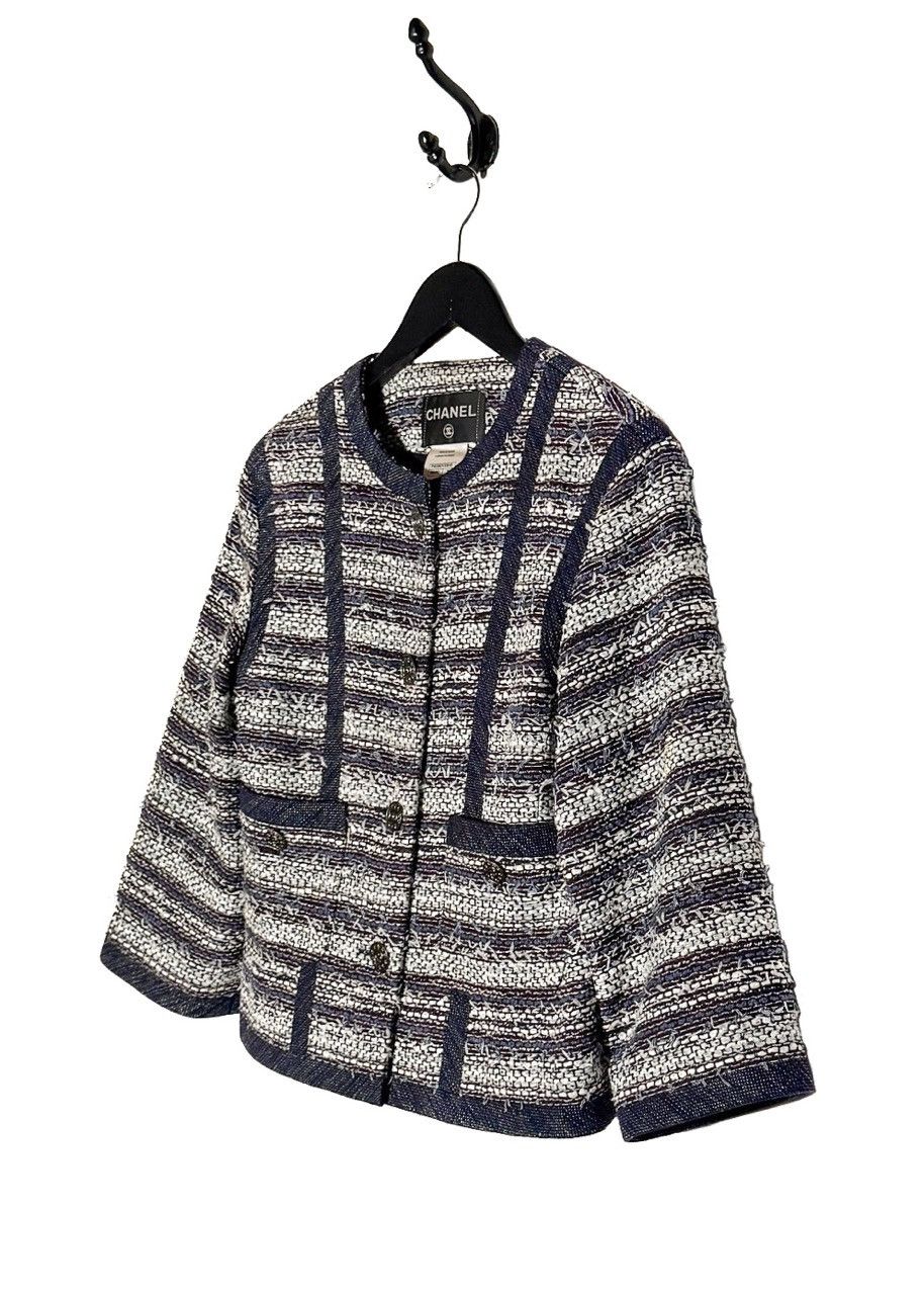 Chanel Chanel SS13 Paris/Singapore Navy Blue White Tweed Jacket Size M / US 6-8 / IT 42-44 - 2 Thumbnail