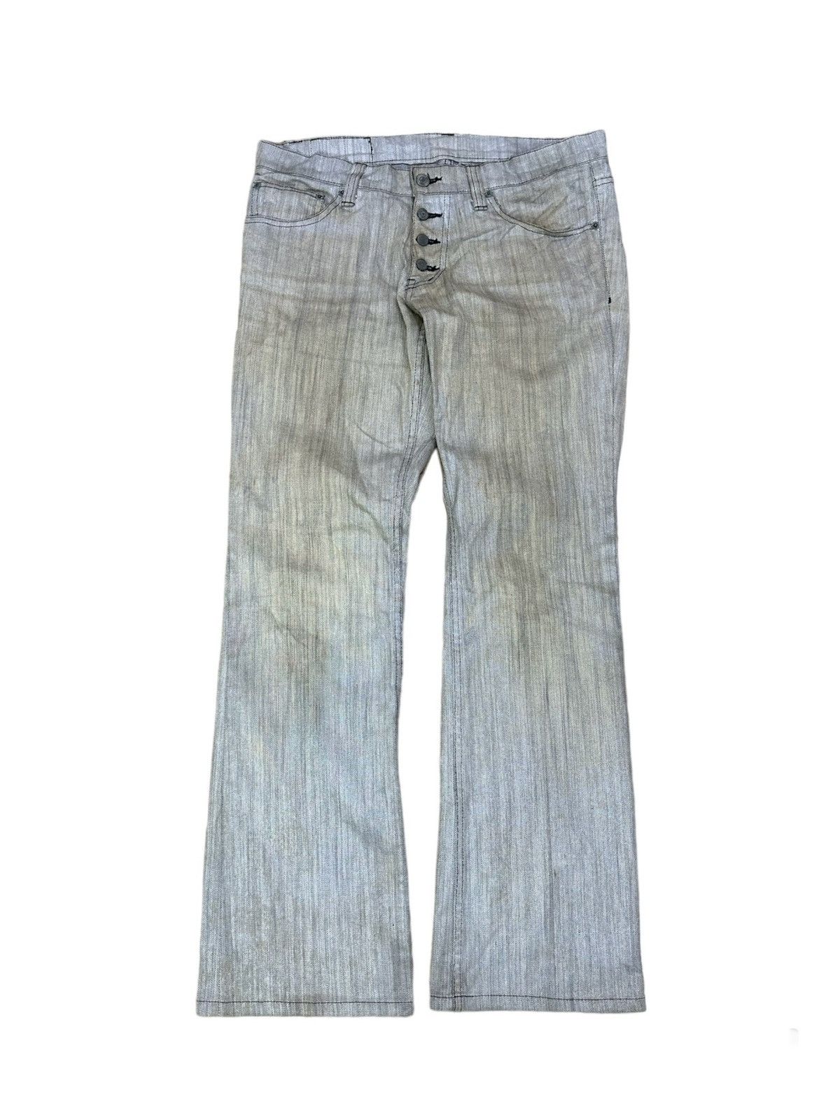 image of Le Grande Bleu L G B x Tornado Mart Japan Tornado Mart Waxed Silver Coated Flared Denim Pant (Size 