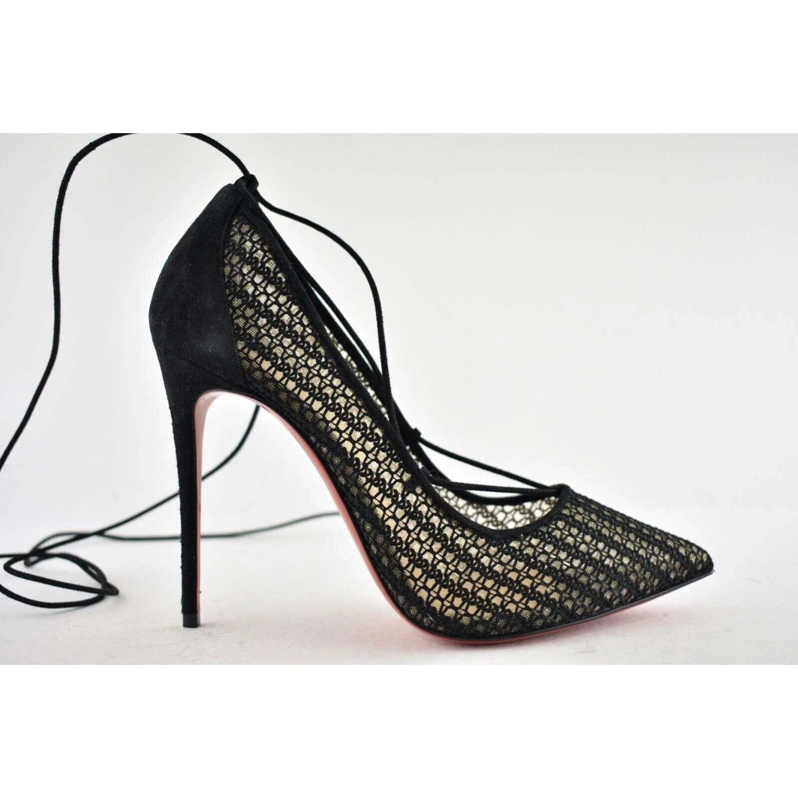 Christian Louboutin Peropik 100 Black Suede Lace Up Tie Sandal Heel Pump 38 Size US 8 / IT 38 - 2 Thumbnail