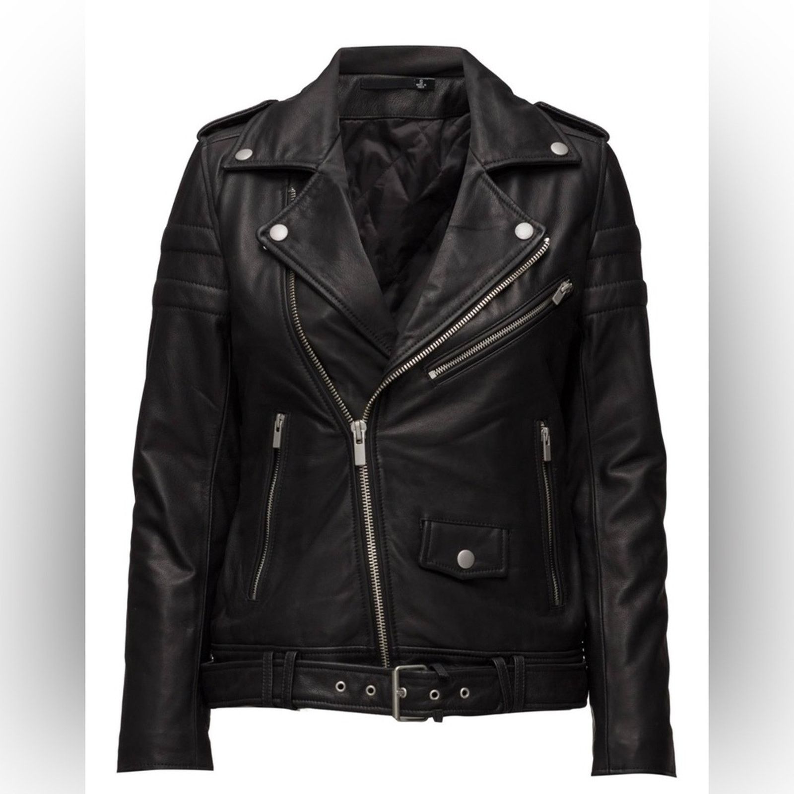 Blk Dnm BLK DNM Women Slim Fit Black Leather Biker Jacket Size Small Size S / US 4 / IT 40 - 1 Thumbnail