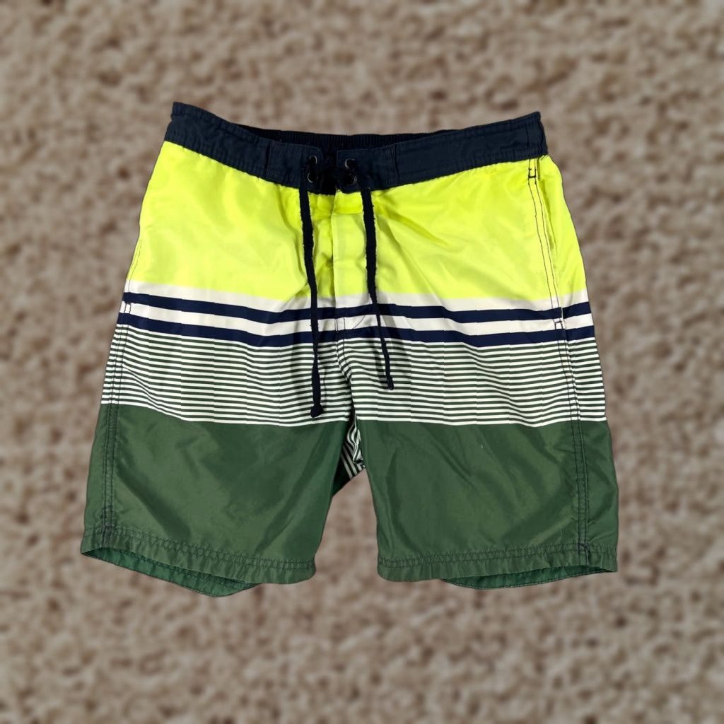 H&M H&M Mens Small Green Yellow Board Shorts Swim Trunks Beach Hi-Viz Polyester Striped Pattern Size US 29 - 1 Thumbnail