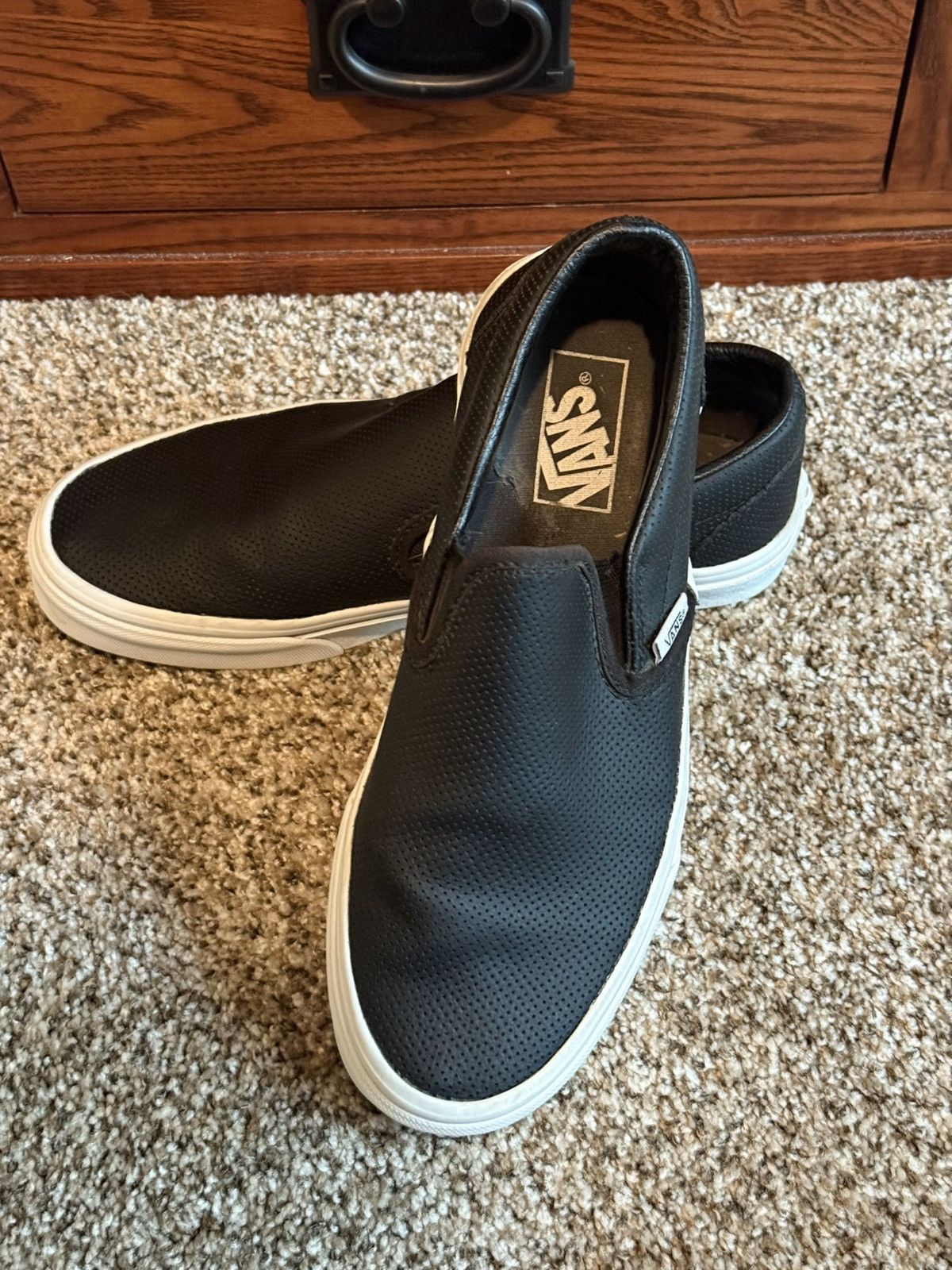 Vans Black Perforated Leather Slip-On Sneakers