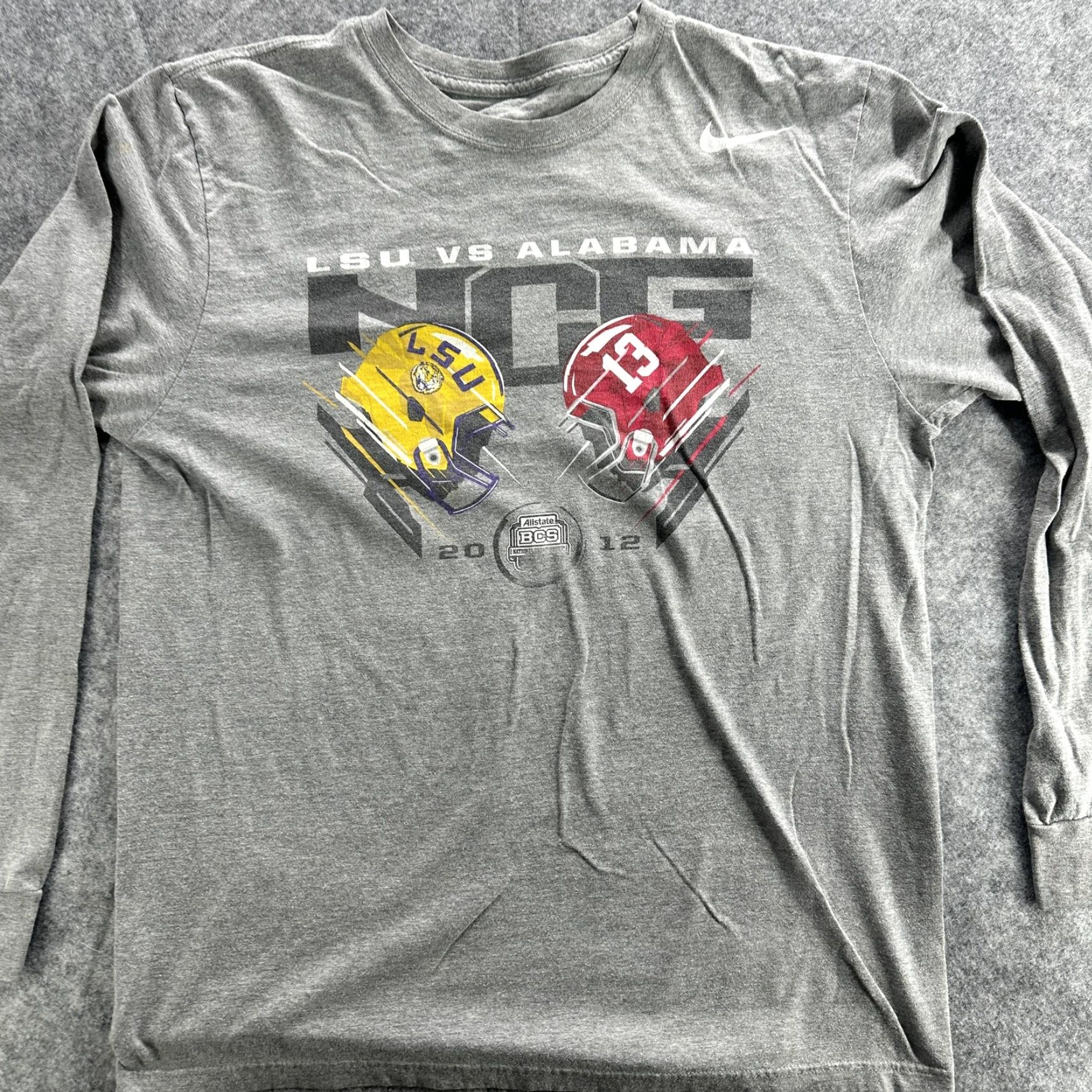 Nike VINTAGE Nike NCAA Football Shirt Men Large Gray LSU Tigers vs Alabama Crimson Tide 2012 BCS National Championship Size US L / EU 52-54 / 3 - 2 Thumbnail