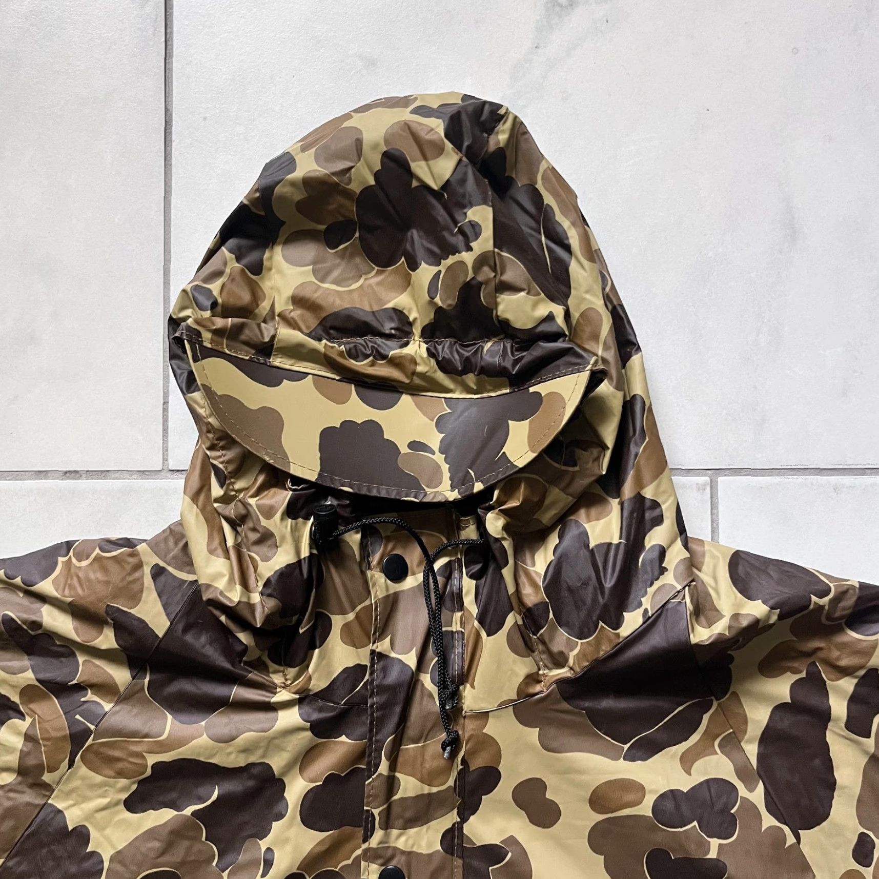 Vintage VINTAGE LL Bean Guide Suit Jacket Pants Set Mens Large 36x32 Camo Insulated Hood PVC Navy Brown Camouflage 2 Piece Notch Lapel Mens Size 42R - 2 Thumbnail