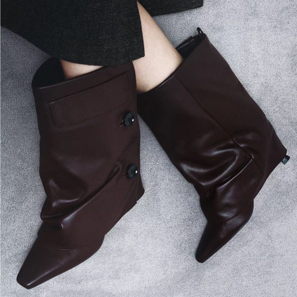 Zara ZARA LEATHER GAITER ANKLE BOOTS Size US 11 / IT 41 - 3 Thumbnail