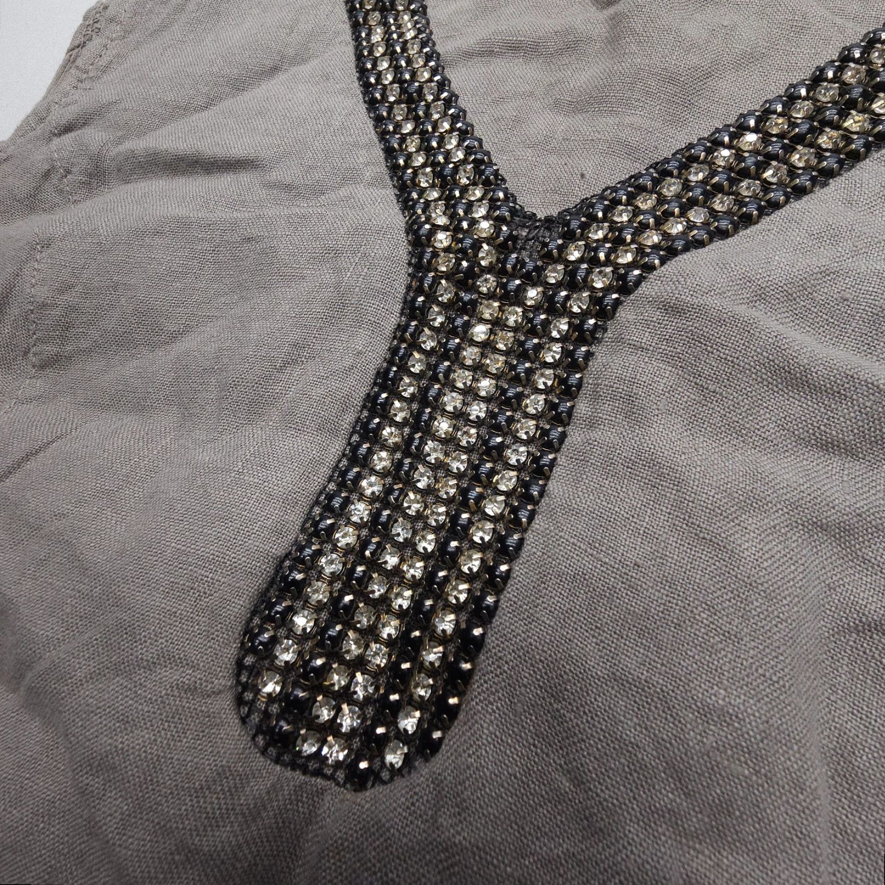Vintage Lina Tomei Linen Dress Small Sleeveless V-Neck Rhinestones Italy Dress Size S / US 4 / IT 40 - 2 Thumbnail