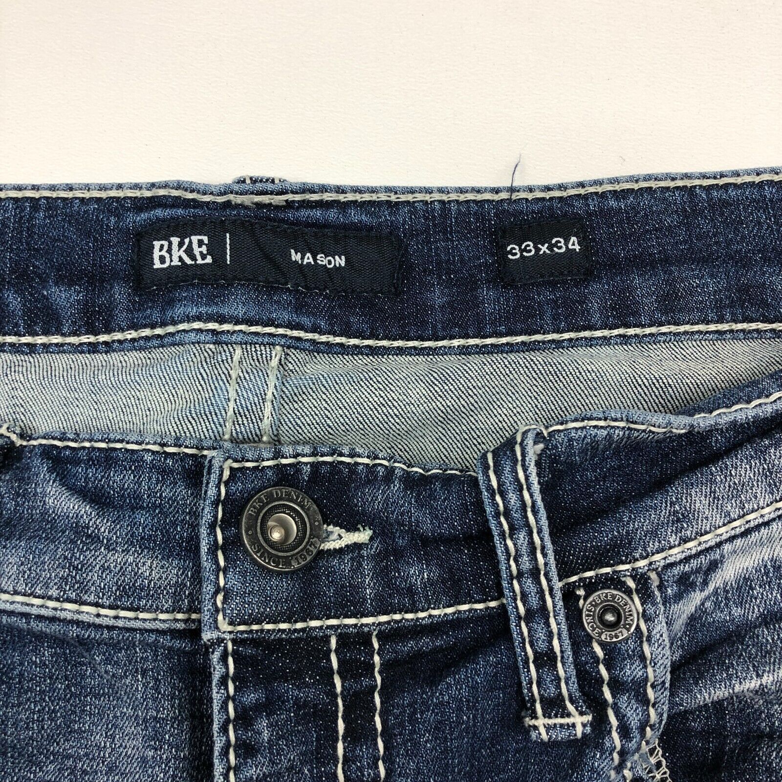 Vintage BKE Mason Light Wash Distressed Blue Slim Jeans Size 33x34 Size US 33 - 4 Thumbnail