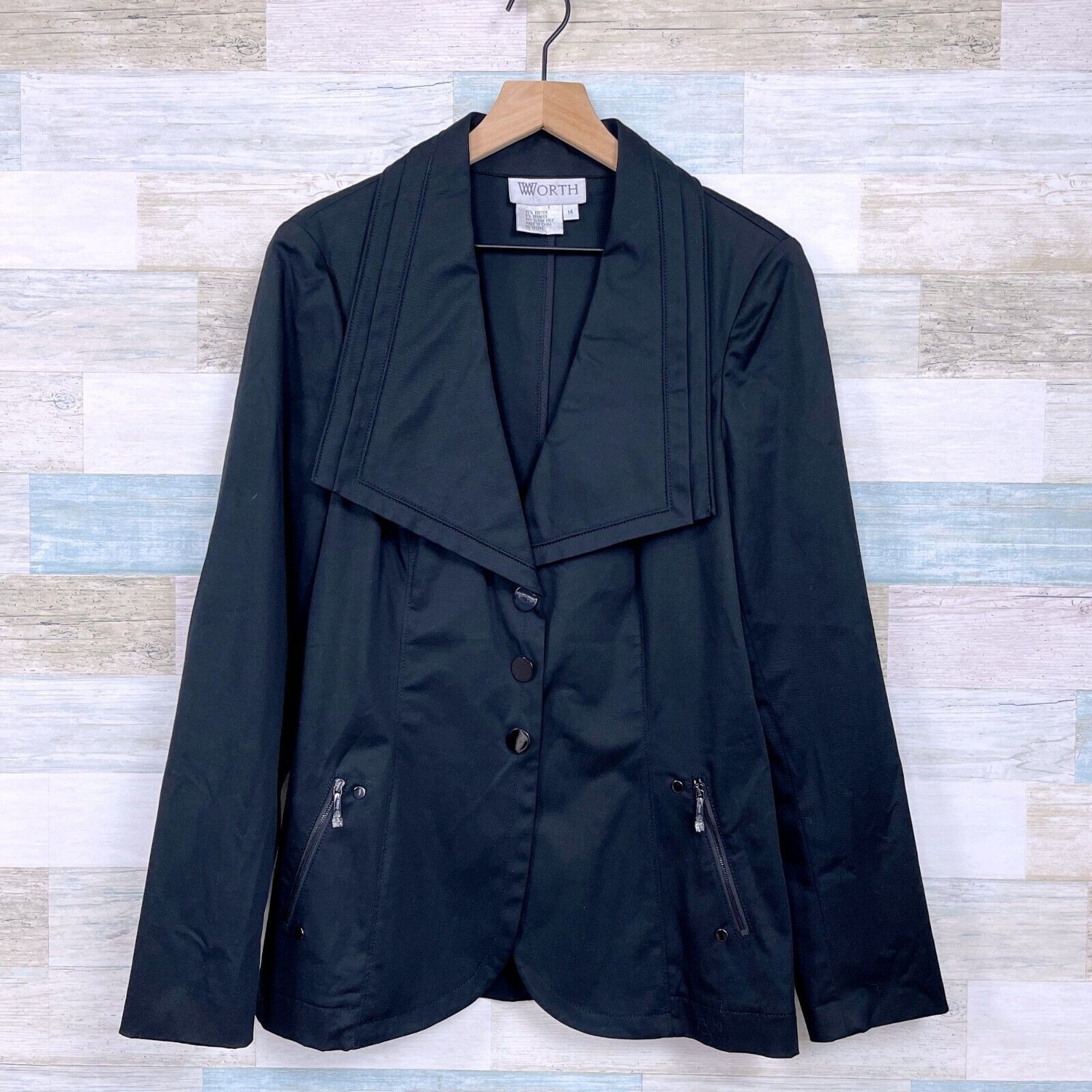 Other WORTH Wide Collar Jacket Black V Neck Snap Button 14 Size XL / US 12-14 / IT 48-50 - 1 Thumbnail