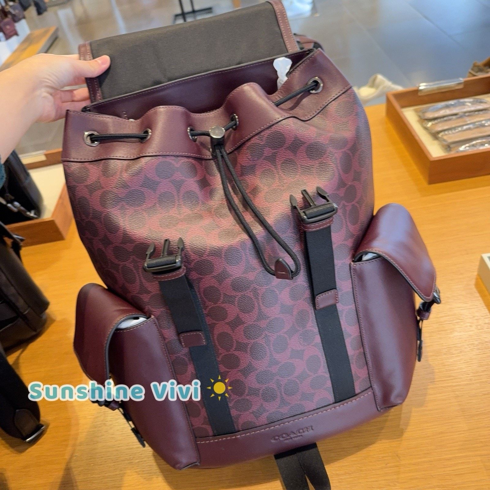 Coach NWT COACH MEN'S Clark Backpack Canvas CCF90 BLACK CURRANT Size ONE SIZE - 6 Thumbnail