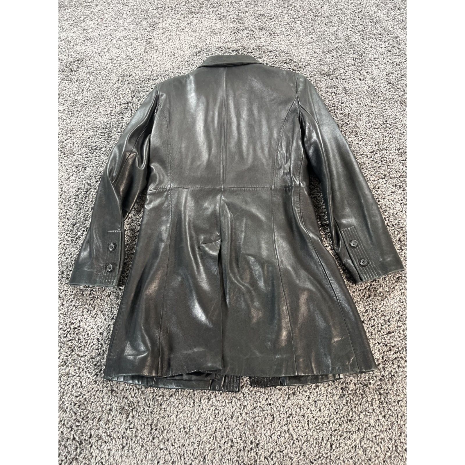 Vintage VINTAGE Leather Jacket Womens Size Medium Black Long Length Button Casual 90s Classic Basic Jacket Women Mens? Size M / US 6-8 / IT 42-44 - 7 Thumbnail