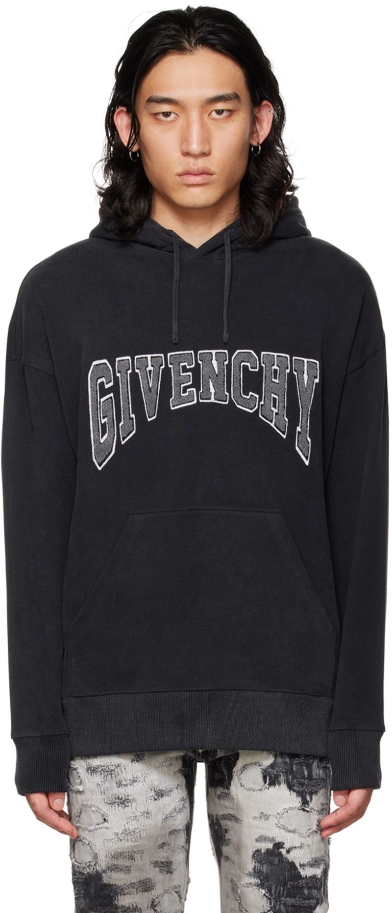 Givenchy Washed Black Embroidered College Logo Hoodie Size US XL / EU 56 / 4 - 2 Thumbnail