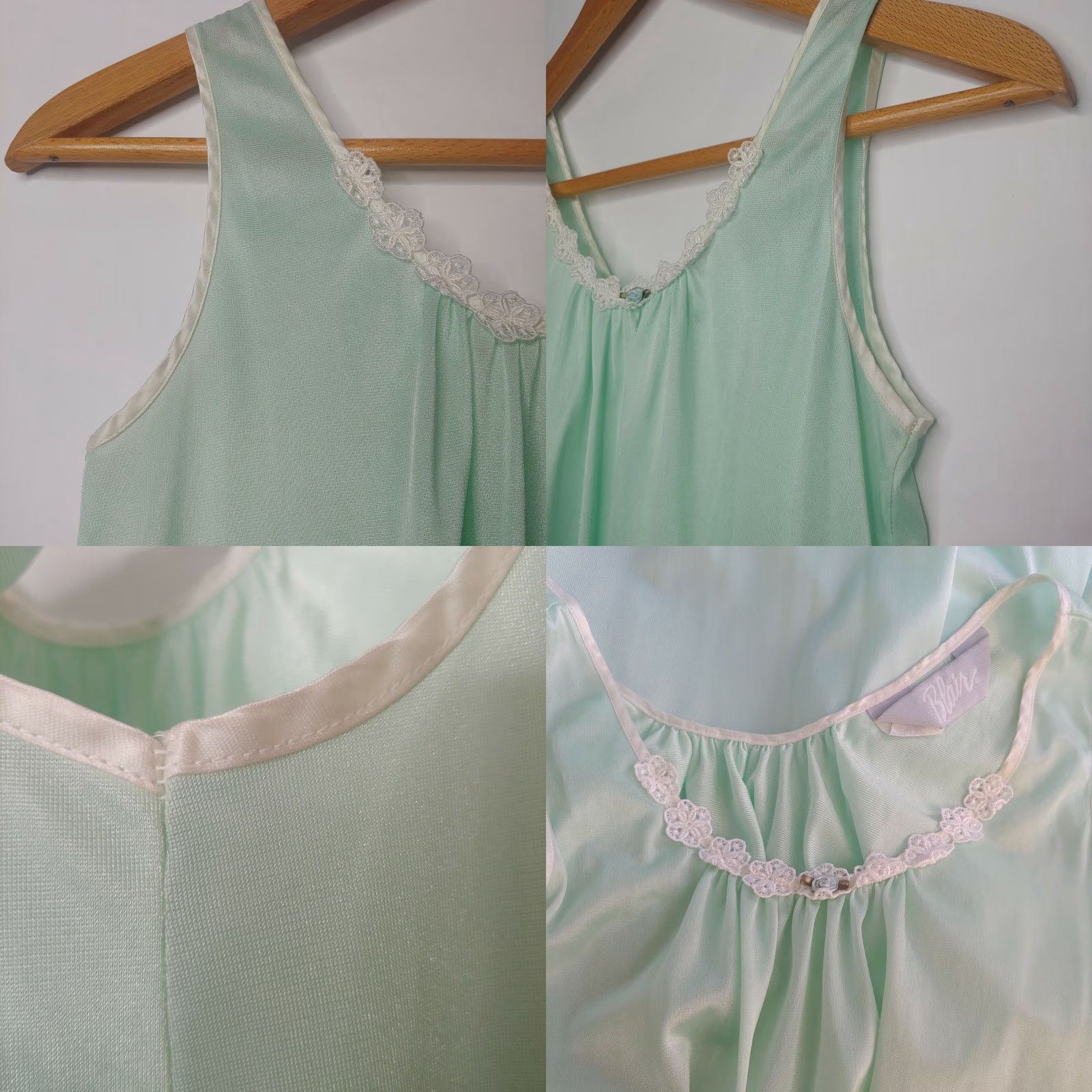 Blair VINTAGE Blair Nightgown Women's Small Sleeveless Mint Green Floral Lace Nylon Sexy USA Size ONE SIZE - 8 Thumbnail