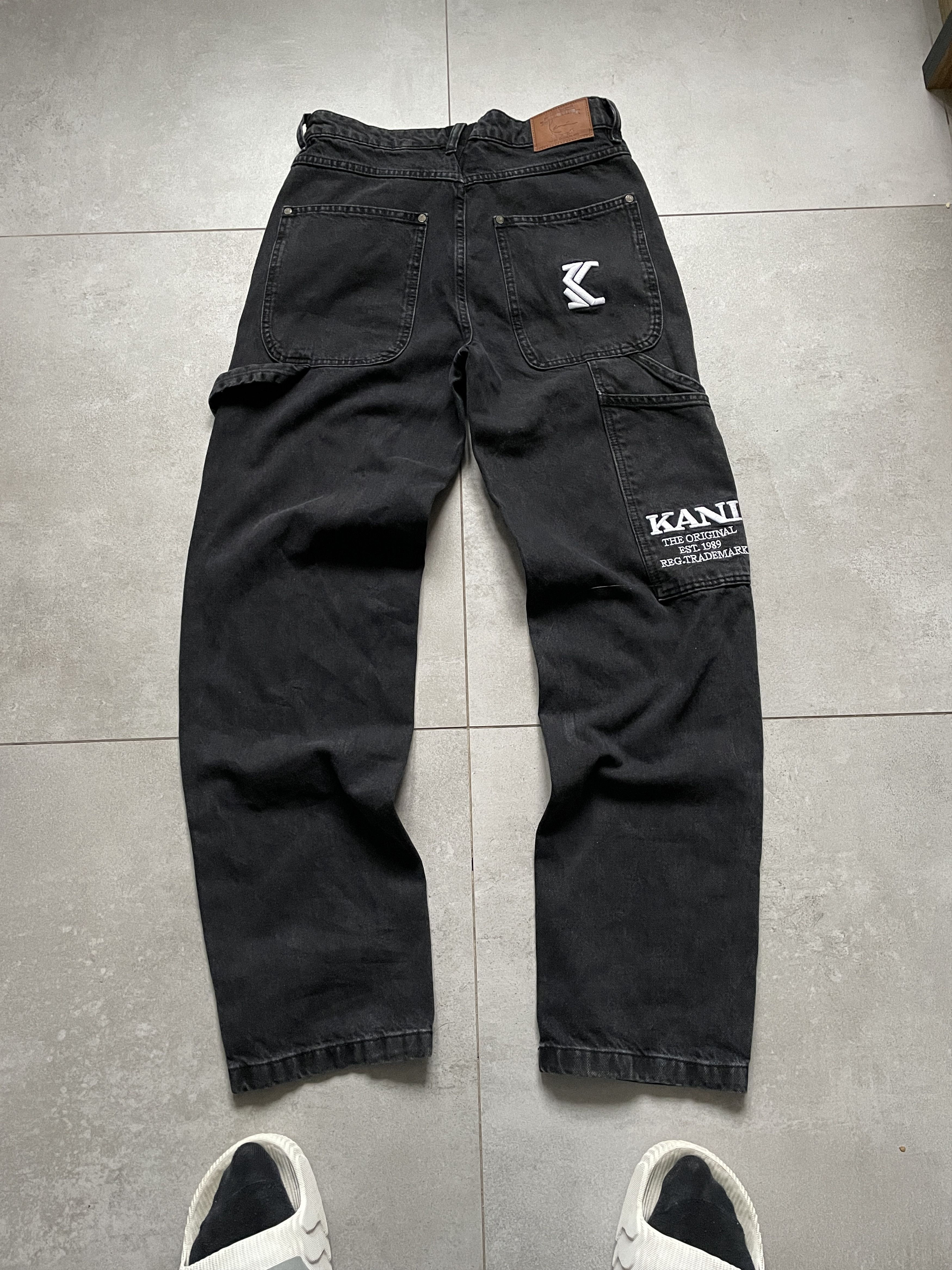 KARL KANI BLACK DENIM CARPENTER BAGGY JEANS HIP HOP