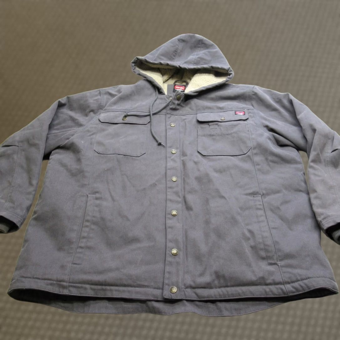 Wrangler Wrangler Jacket Mens 2XL Gray Canvas Sherpa Hooded Pockets Button Work Coat Size US XXL / EU 58 / 5 - 1 Thumbnail