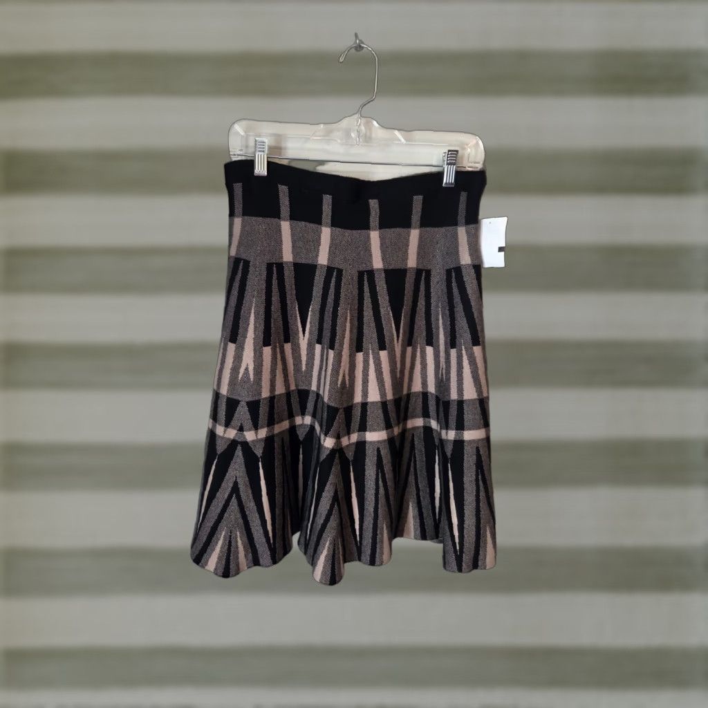 Vintage NWT Vila Milano Black Tan Khaki Geometric Pattern A Line Skirt Size L Size 36" / US 14 / IT 50 - 1 Thumbnail