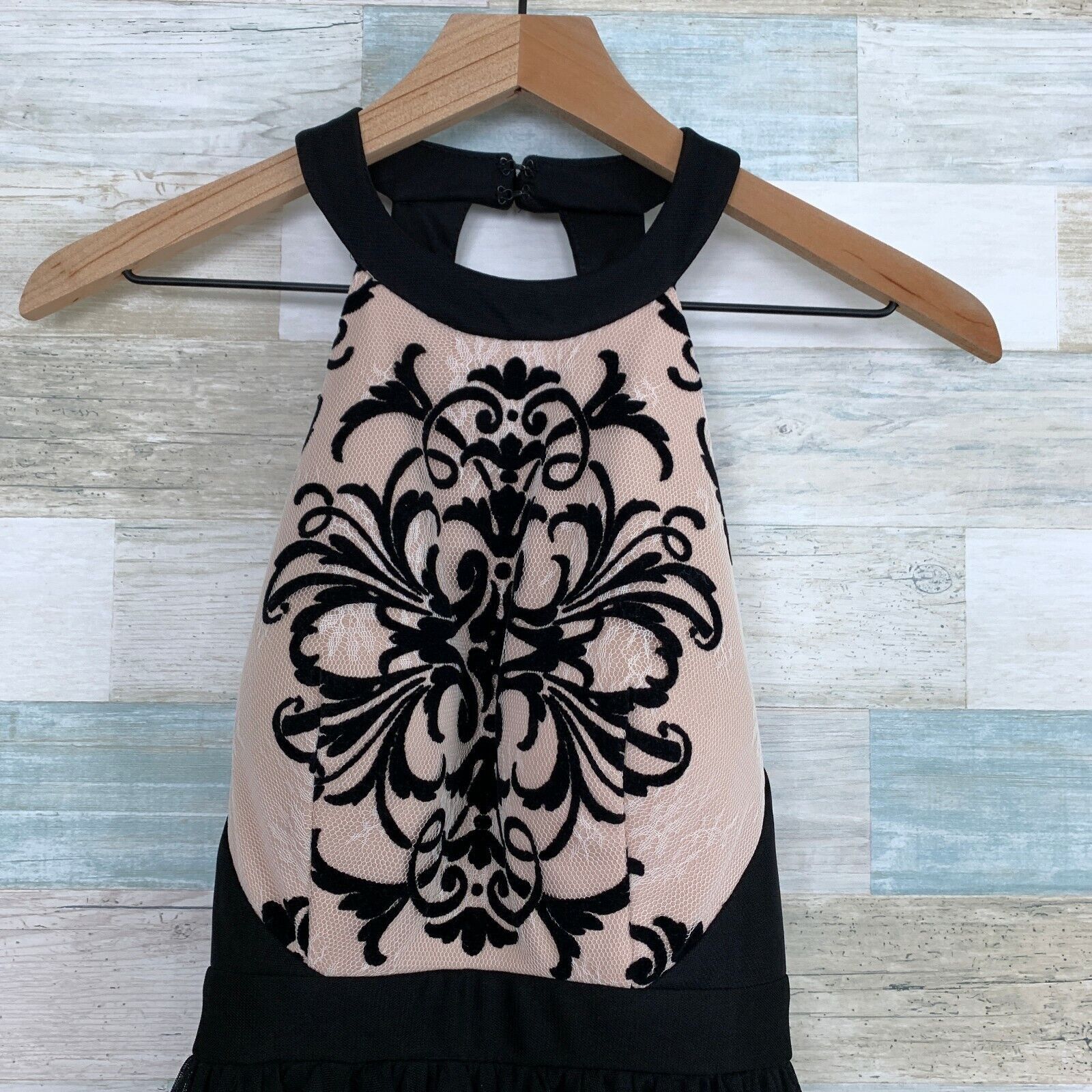 Other Blondie Nites Lace Tulle Halter Fit Flare Dress Black Nude 3 Size XS / US 0-2 / IT 36-38 - 2 Thumbnail