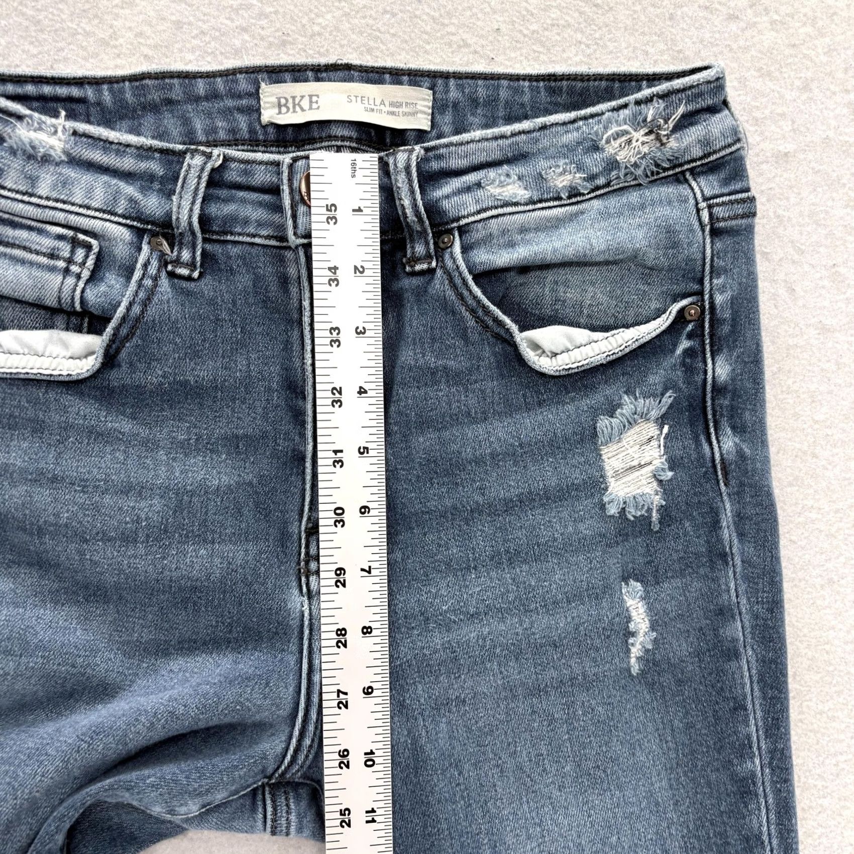 Vintage Buckle BKE Stella High Rise Ankle Skinny Jeans Womens 28 Blue Distressed Stretch Size 28" / US 6 / IT 42 - 7 Thumbnail