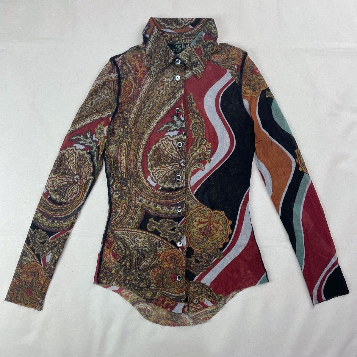 2000s Jean Paul Gaultier Paisley Elastic Mesh Shirt Vintage