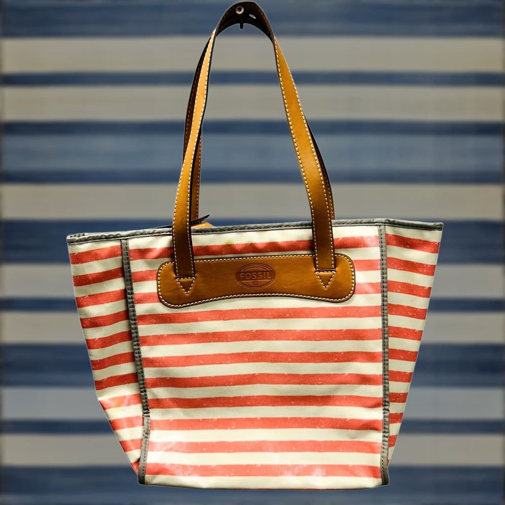 Fossil Fossil Coral Multi Pink Striped Shoulder Bag Women Tote Purse W/ Defects, New, with Stain On Top & Bottom, Email Pictures for Details Size ONE SIZE - 1 Thumbnail