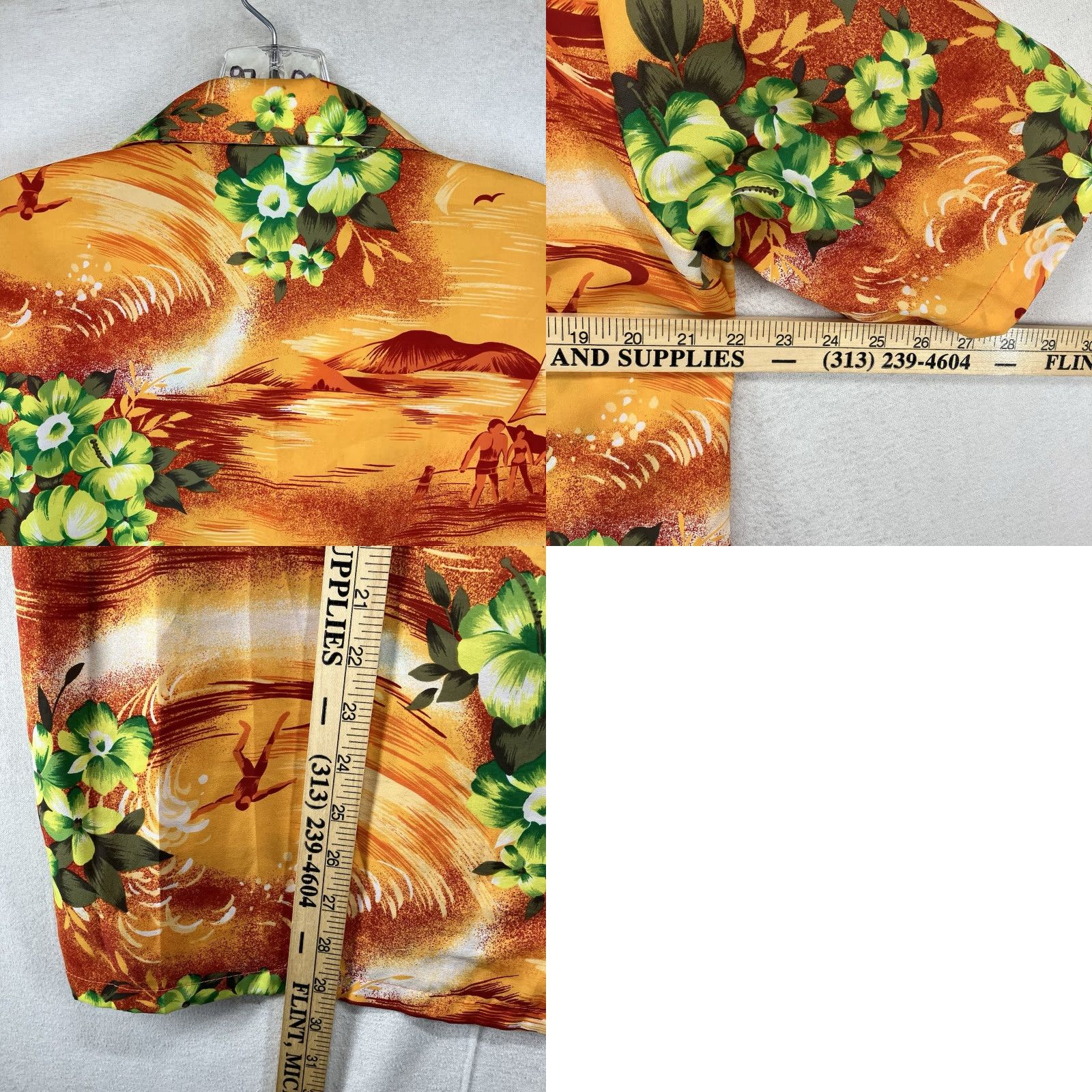 Vintage VINTAGE Maler Hawaiian Shirt Button-Up Men's Short Sleeve 43 in Chest Orange Green Hibiscus Floral Beach Retro Size US M / EU 48-50 / 2 - 9 Thumbnail