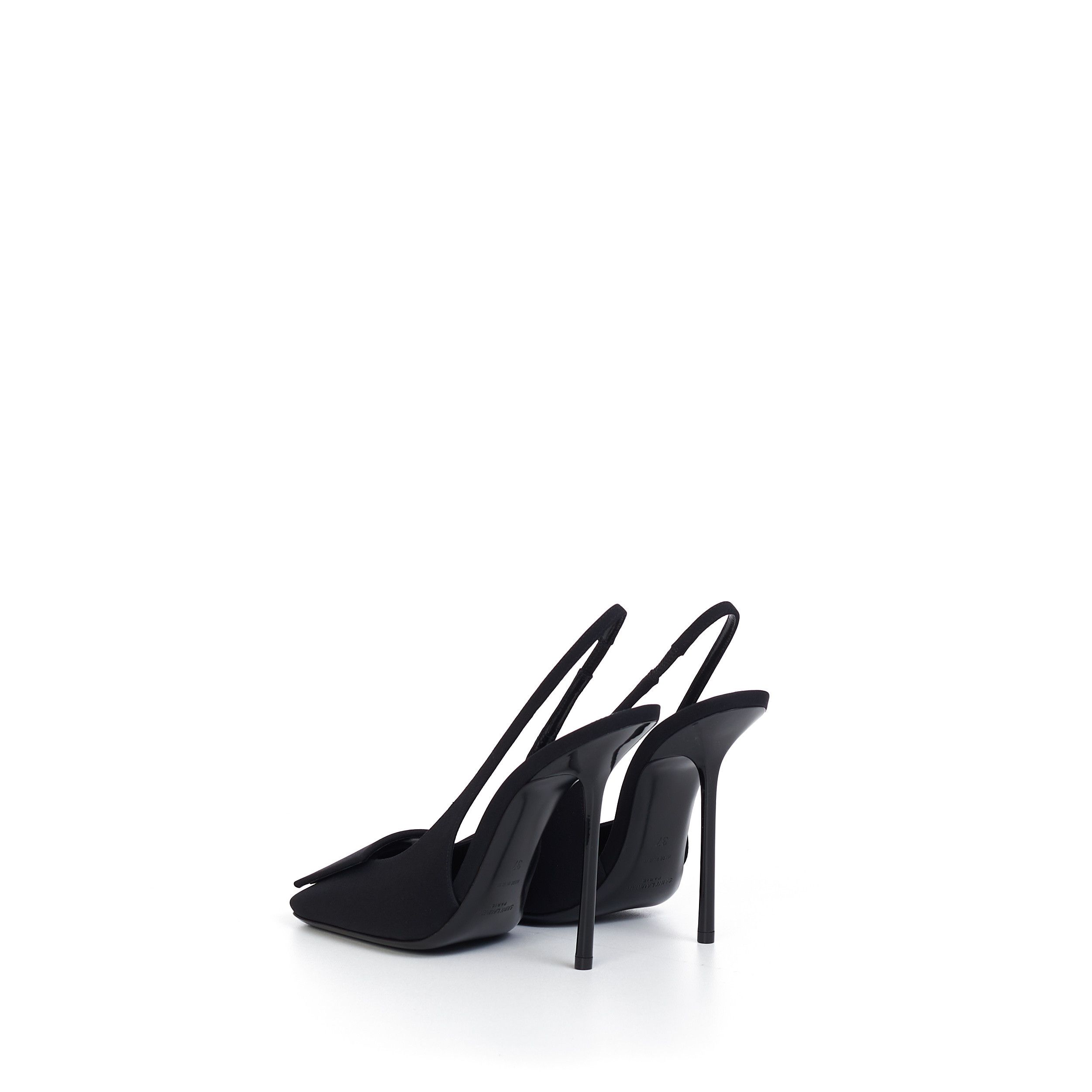 Saint Laurent Paris Maxine Slingback Pumps In Black Silk & Leather Size US 9.5 / IT 39.5 - 5 Thumbnail