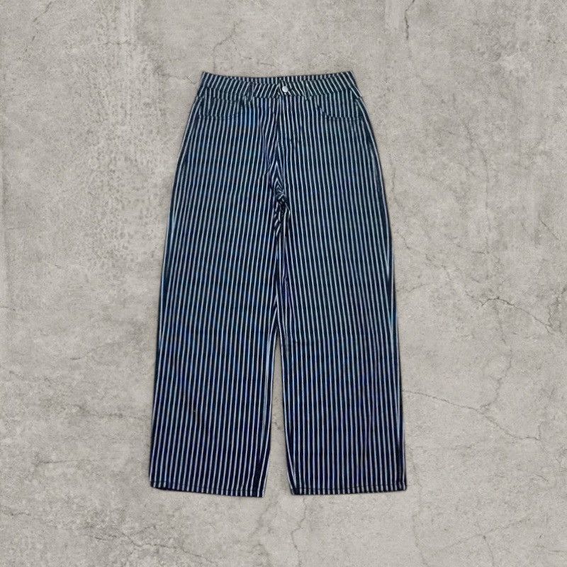 Japanese Brand Cool wide skater Japanese style jeans in stripe blue. Size L Size US 34 / EU 50 - 1 Thumbnail