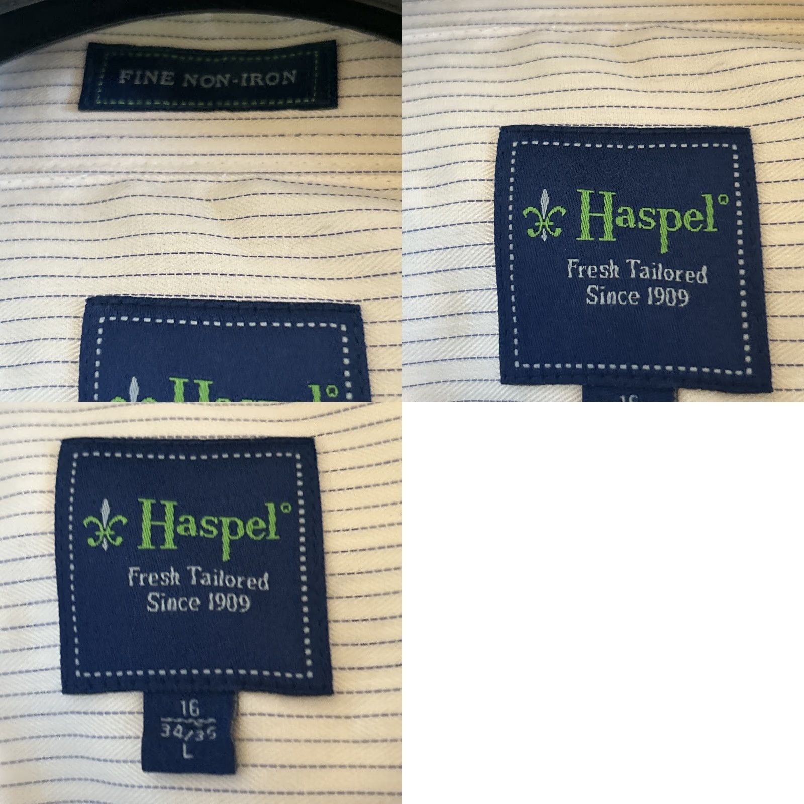 Vintage Haspel Dress Shirt Men 16 Striped Blue Cotton Long Sleeve Point Barrel Cuff 100% Cotton Size 42R - 8 Thumbnail