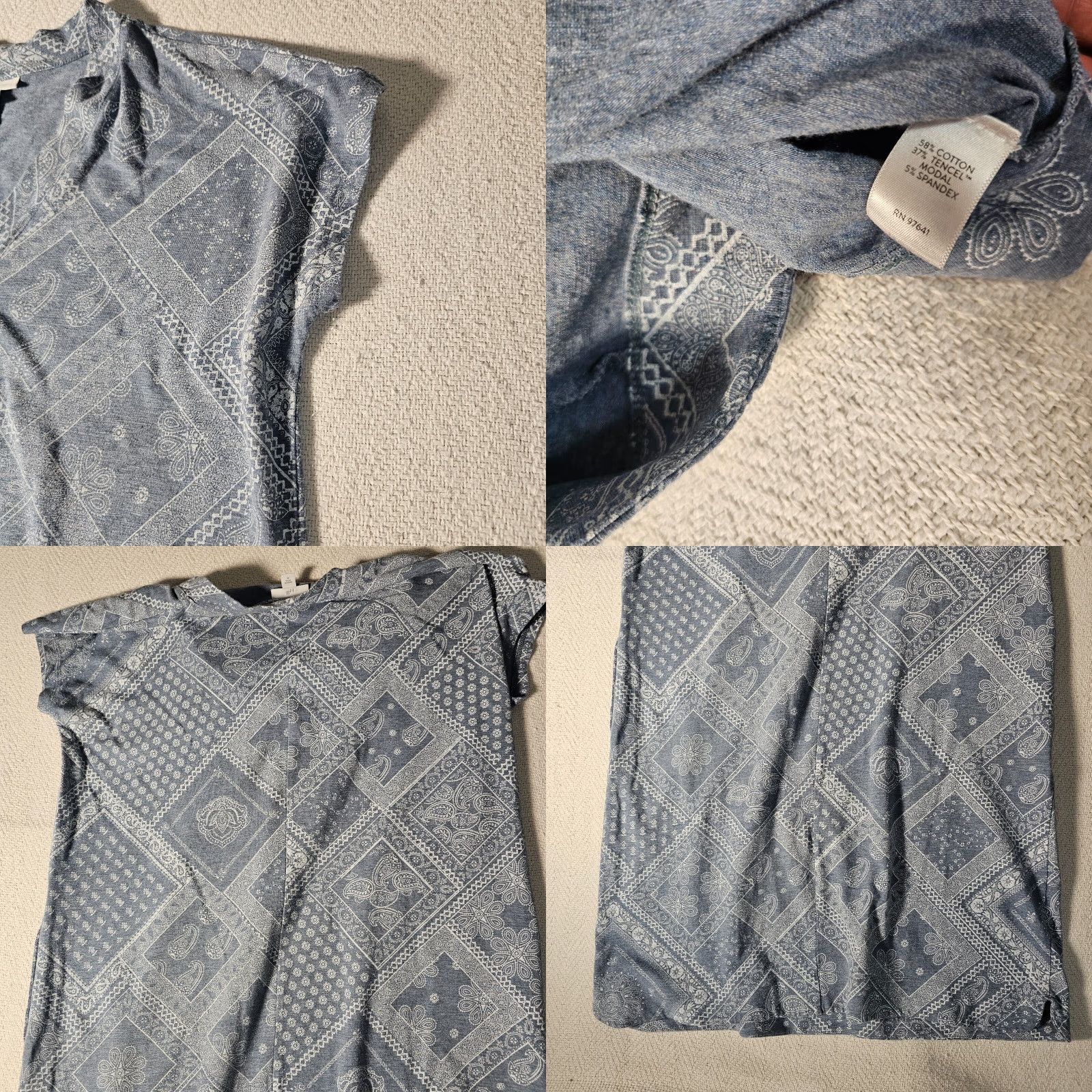 J. Jill J Jill Dress Medium Blue Bandana Print Pockets V Neck Shift Casual Knee Length Cotton Blend Size M / US 6-8 / IT 42-44 - 9 Thumbnail