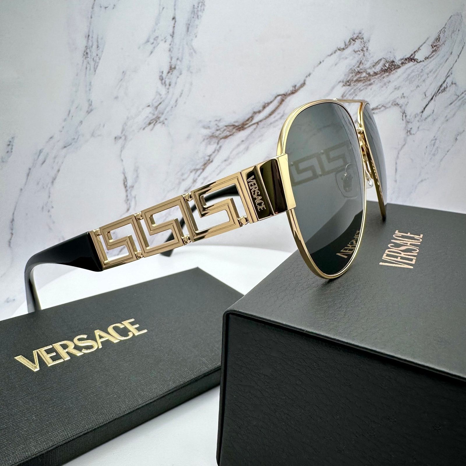 Versace New VERSACE Sunglasses Gold Aviator Pilot Metal Greca Logo Size ONE SIZE - 11 Thumbnail