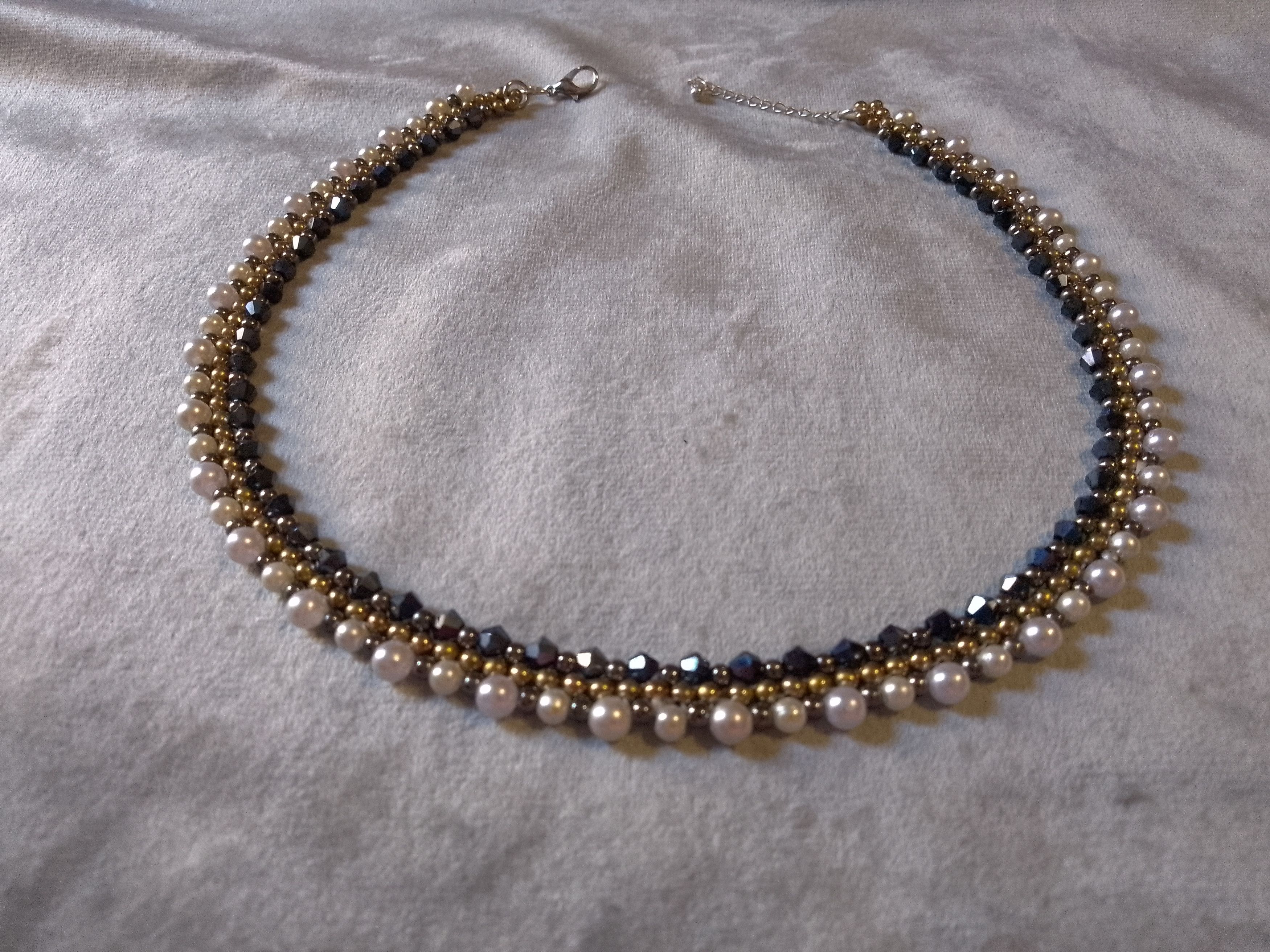 Handmade Necklace. White Pearls dark Blue crystal. Super elegant Size ONE SIZE - 10 Thumbnail