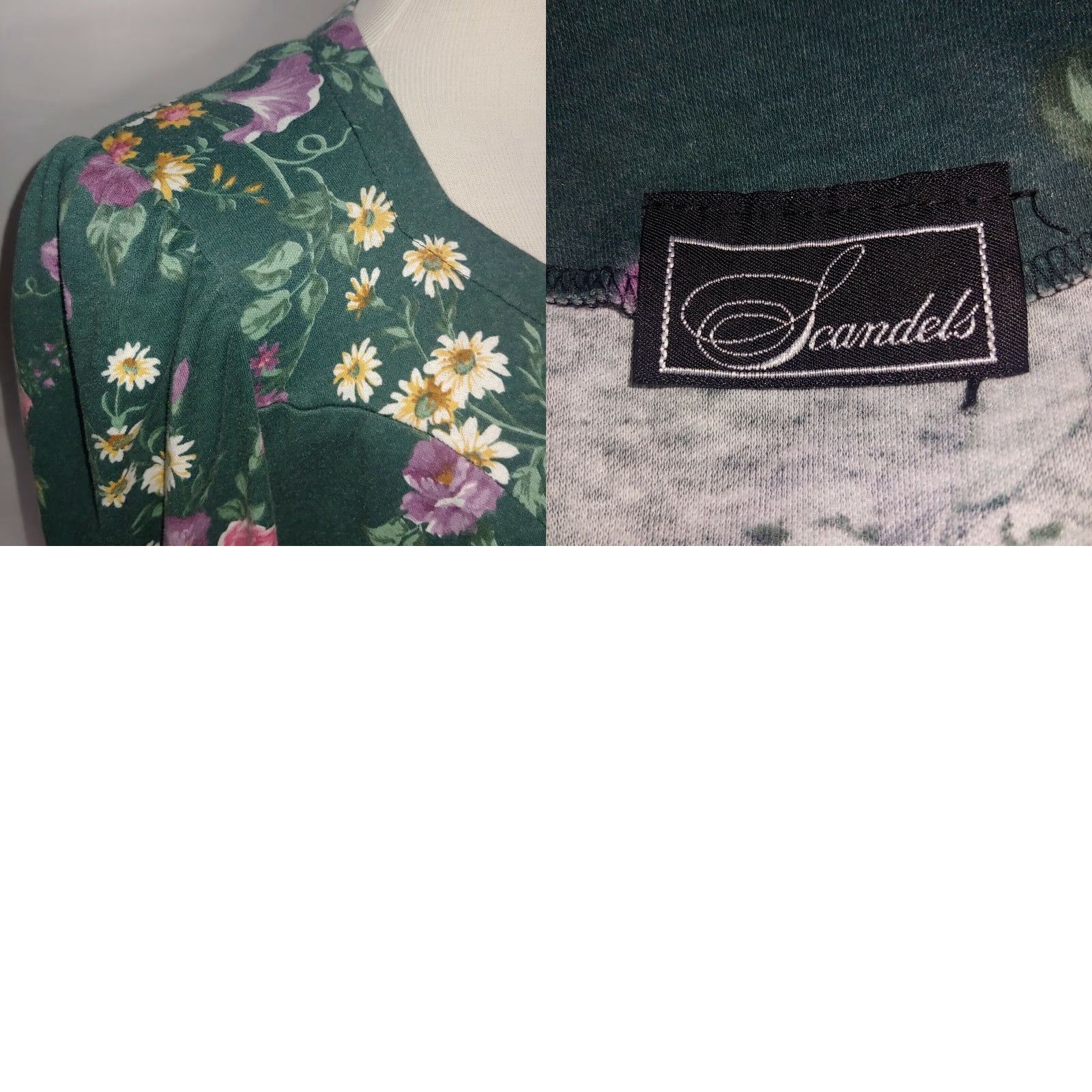 Vintage VINTAGE Scandels Dress Medium Green Floral Knit Drop Waist Casual/Party/Wedding 1980s 1990s Womens Size M / US 6-8 / IT 42-44 - 8 Thumbnail