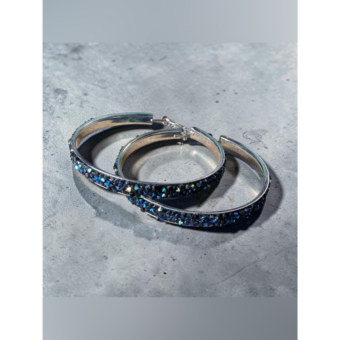 Other Crystal Pavé Hoop Earrings in Black and iridescent Blue Size ONE SIZE - 2 Thumbnail
