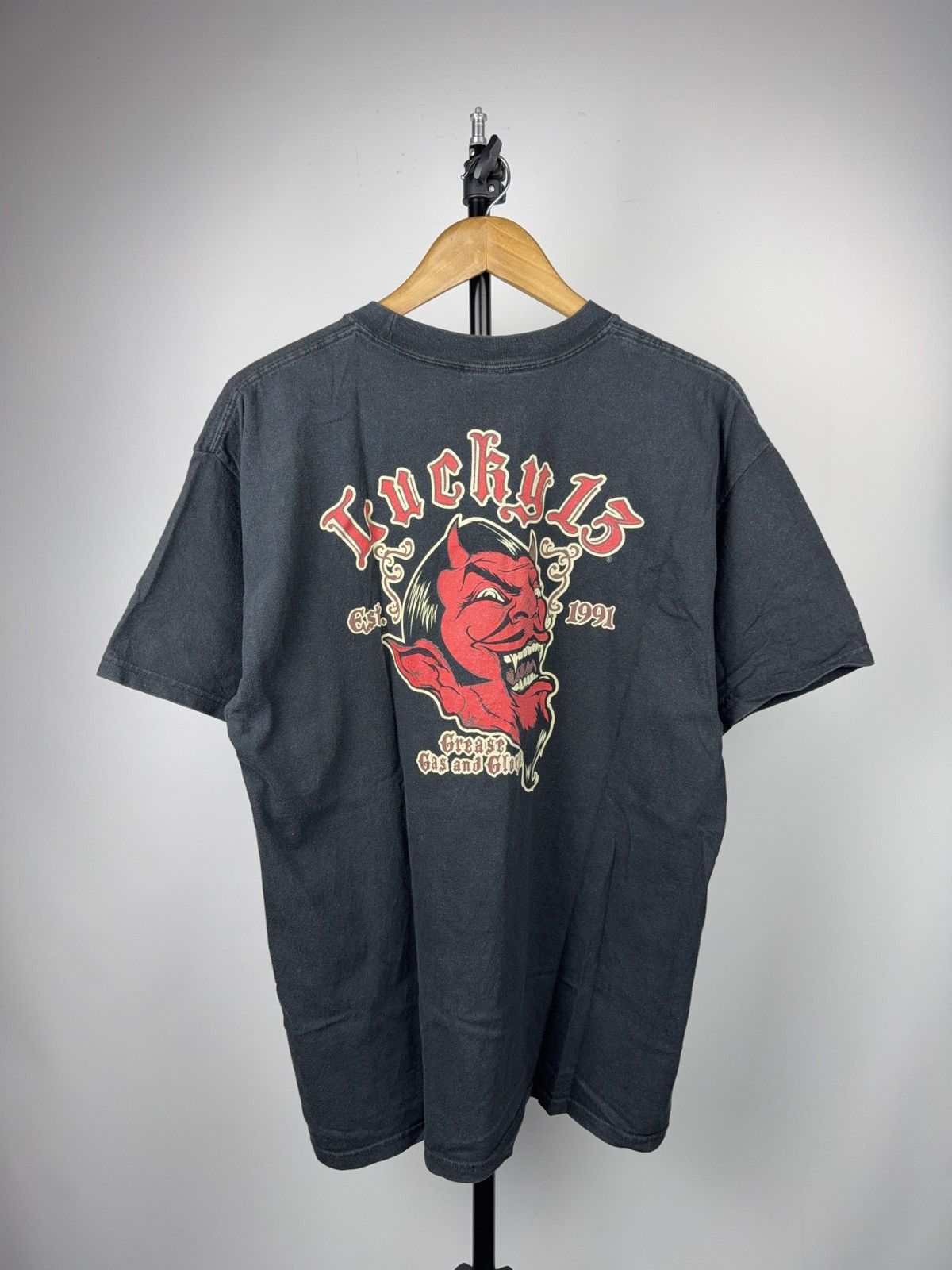 90s Retro Lucky 13 Devil Graphic T-Shirt Hot Rod Biker USA