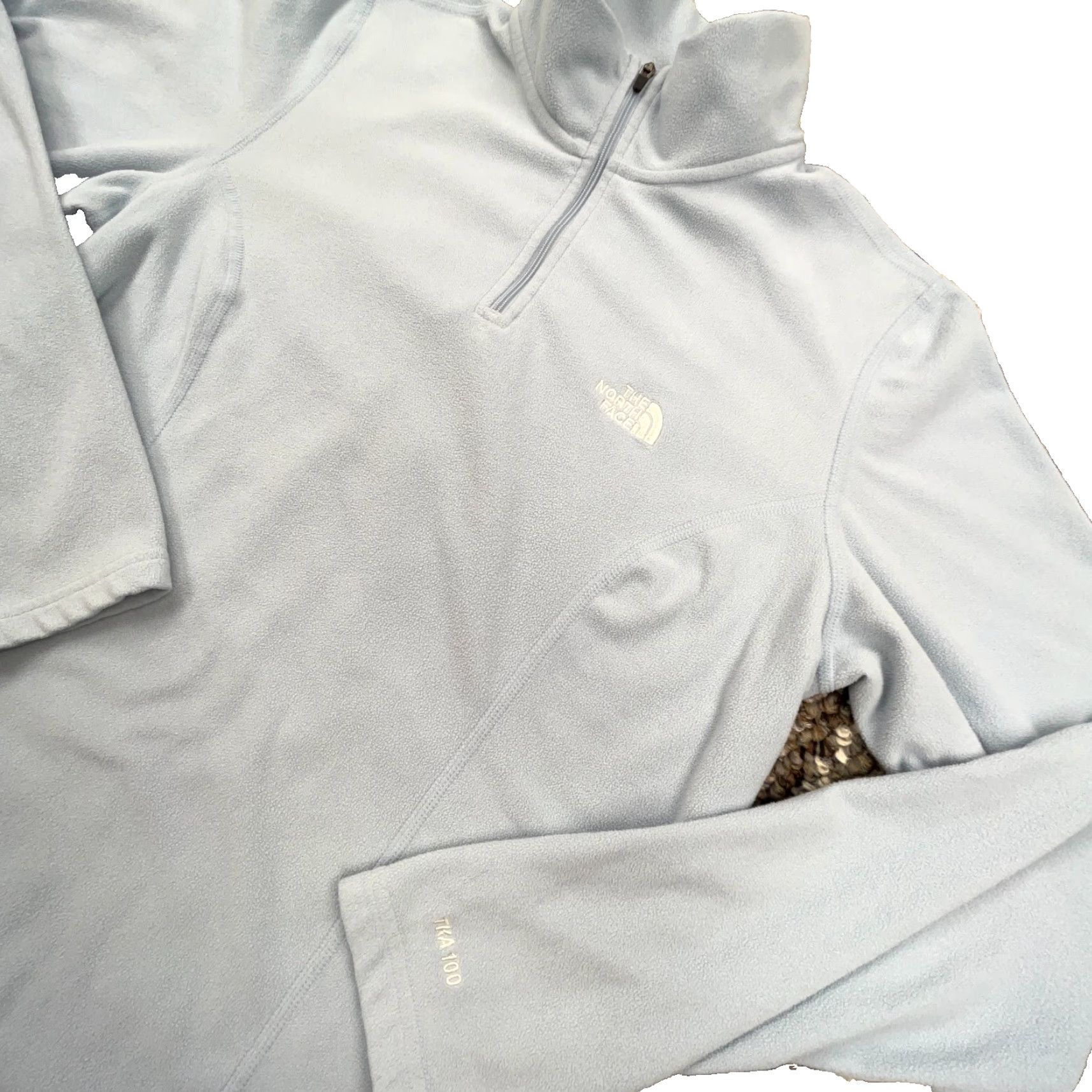 The North Face The North Face Pullover Sweater Women Large Light Blue 1/4 Zip TKA 100 Cap Sleeve Long Sleeve Mock Neck Fleece Polyester Blue Size L / US 10 / IT 46 - 2 Thumbnail