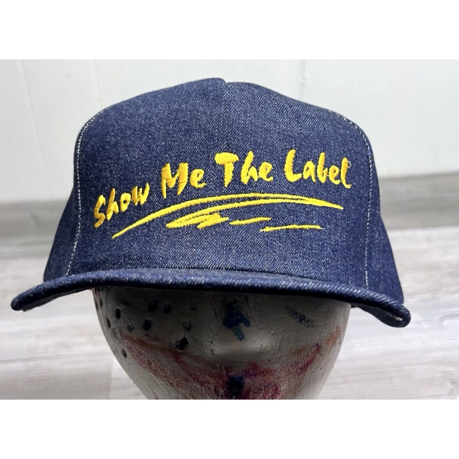 Vintage VINTAGE Union Made Denim SMWIA Show Me The Label USA Snapback Hat Cap Mens One Size Blue 1990s Retro Baseball Cap Size ONE SIZE - 2 Thumbnail