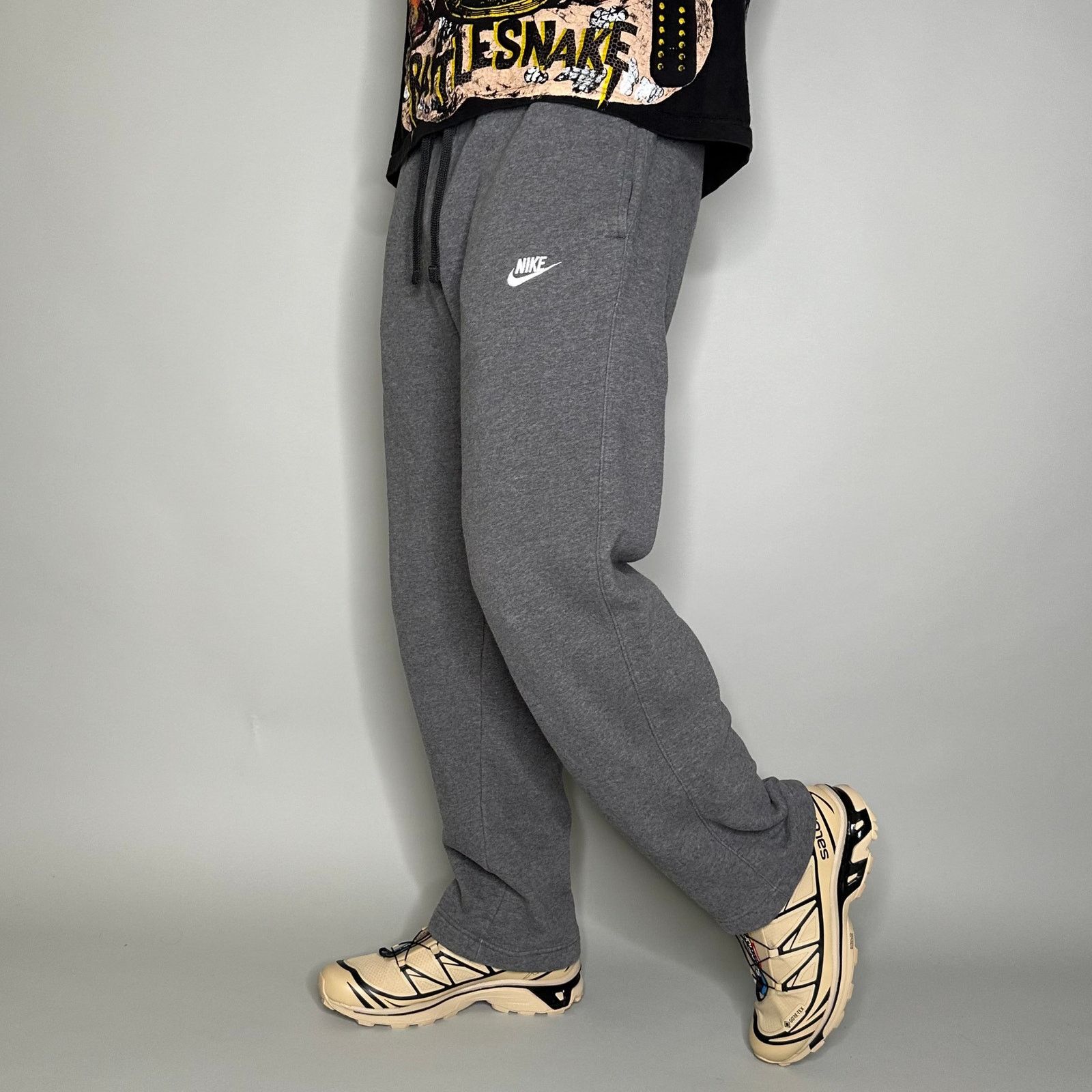 Vintage Y2K Nike Sweatpants Mens L Baggy Wide Leg Grey White