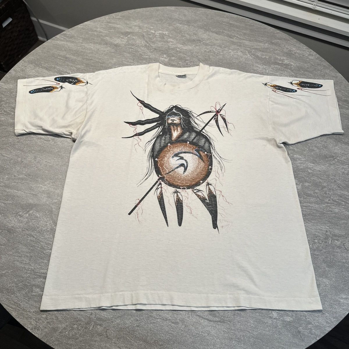 Vintage Vintage 90s Native American Indian Warrior Feather Shirt Size US XL / EU 56 / 4 - 1 Thumbnail