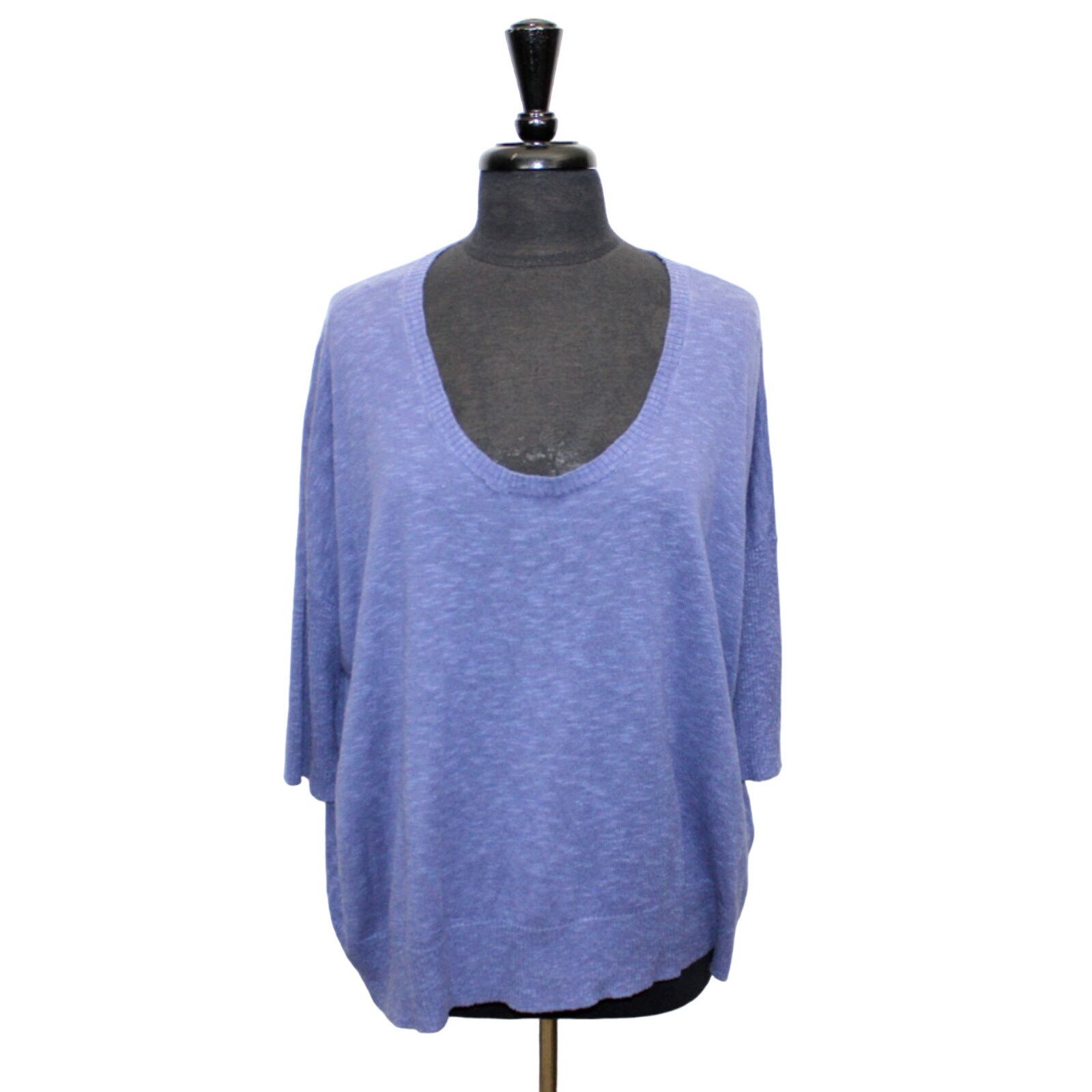 Eileen Fisher NEW EILEEN FISHER Navy Linen Cotton Scoop Neck Top L $148 Size L / US 10 / IT 46 - 1 Thumbnail