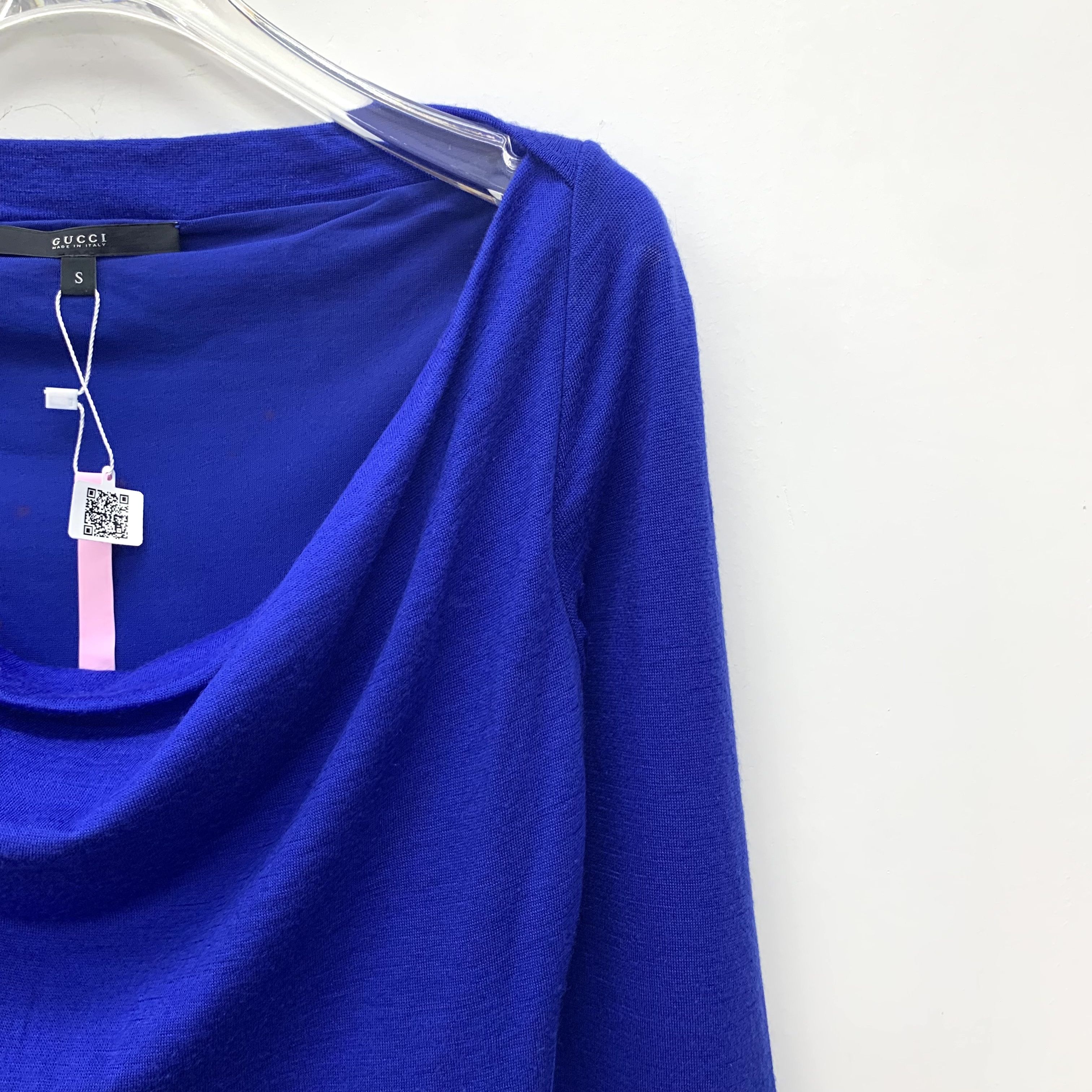 Gucci Gucci Top Dark Blue Draped Wool Long-Sleeve Blouse (Size S) Size S / US 4 / IT 40 - 7 Thumbnail