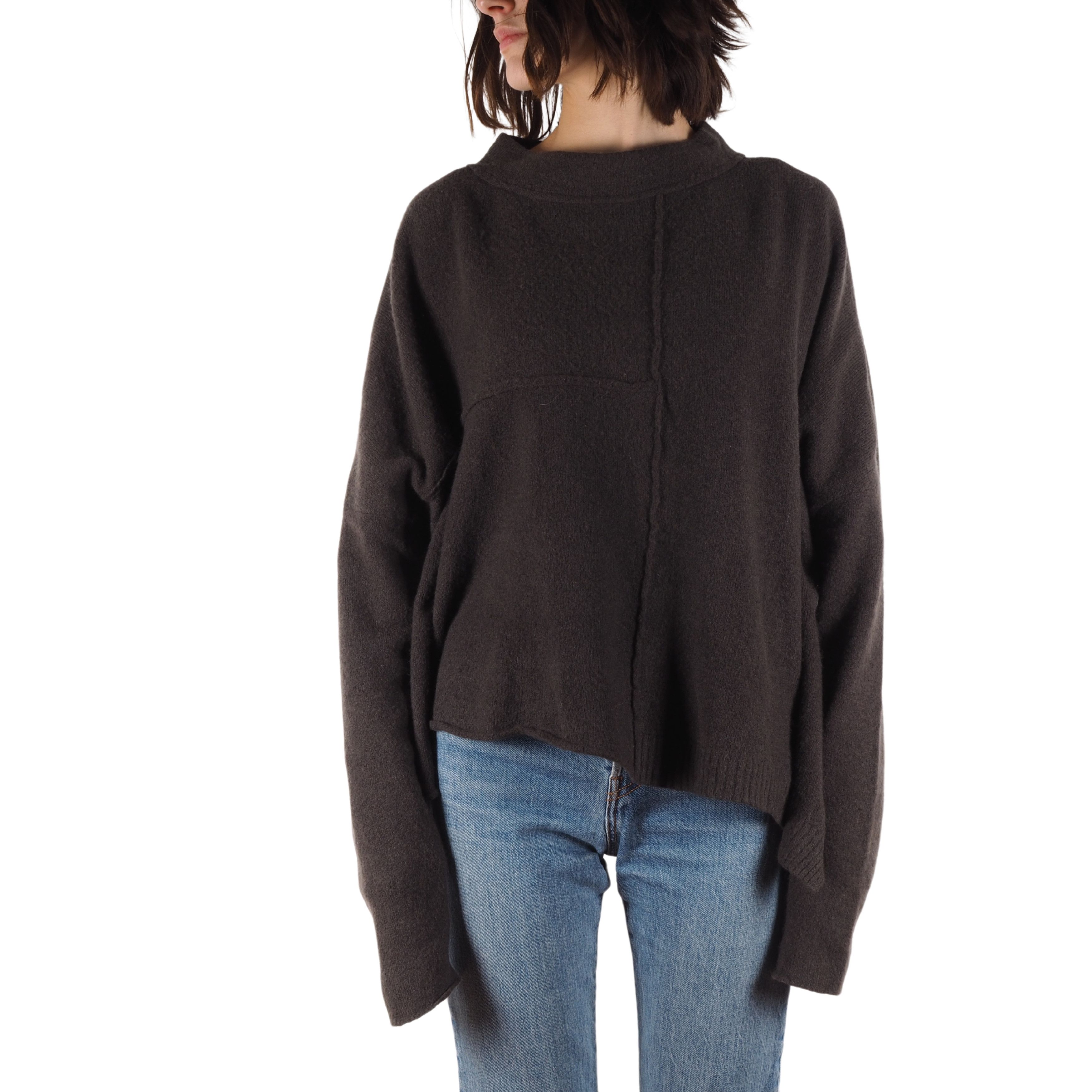 image of Rundholz Women's Black Label Dark Beige Asymmetrical Sweater (Size Small)