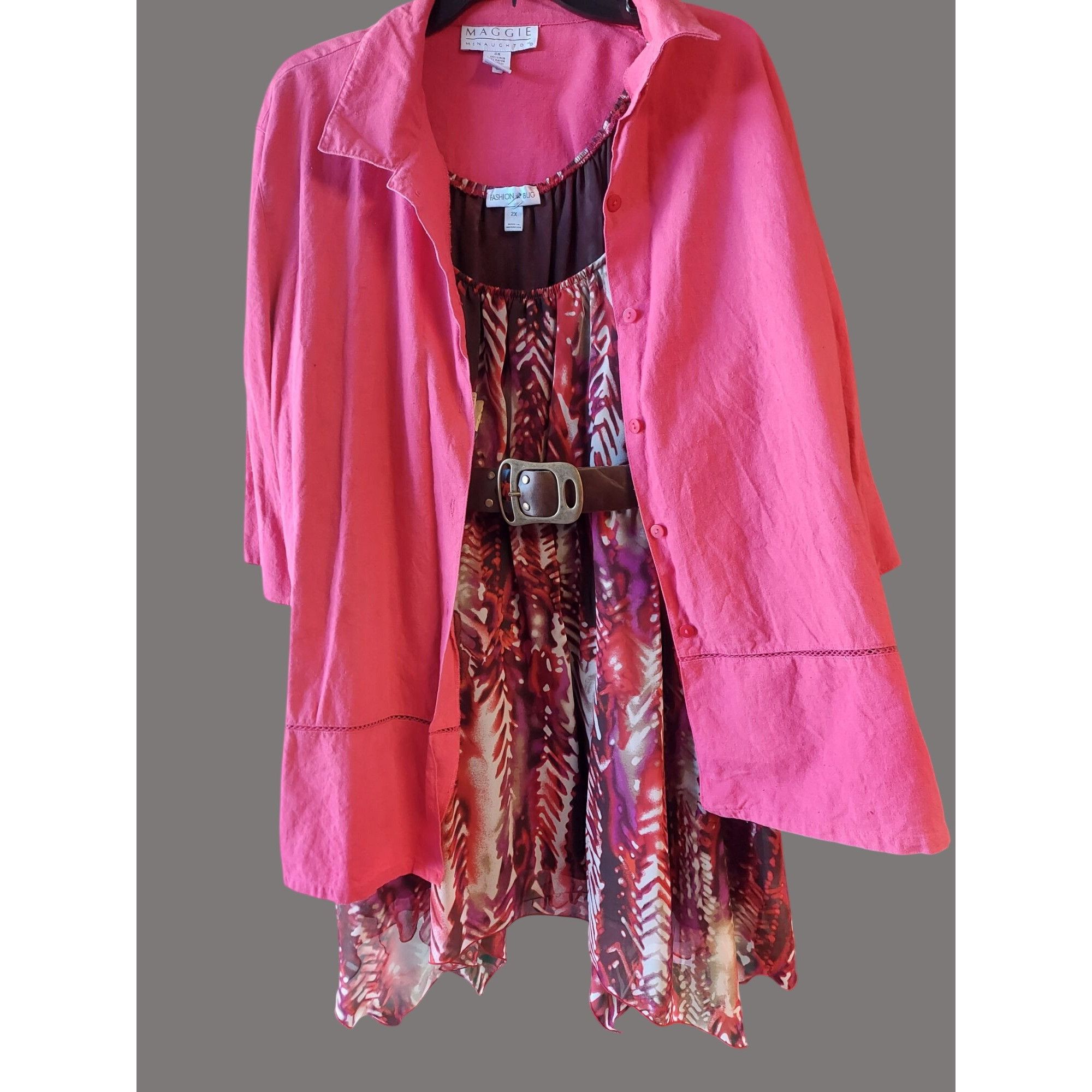Other Womens Plus Size 2X 1-Pink Linen Cardigan 1-Belt 1-Chiffon D Size XXL / US 16-18 / IT 52-54 - 2 Thumbnail